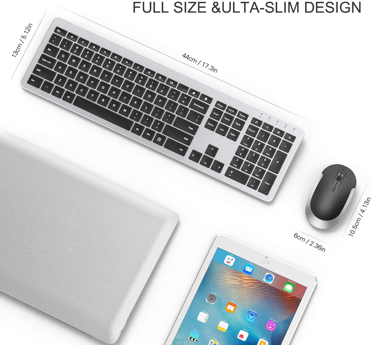 Wireless Keyboard And Mouse Combo   Seenda Full Size Slim Thin Wireless Keyboard Mouse With On/Off Switch On Both Keyboard And Mouse   (Black And Silver)