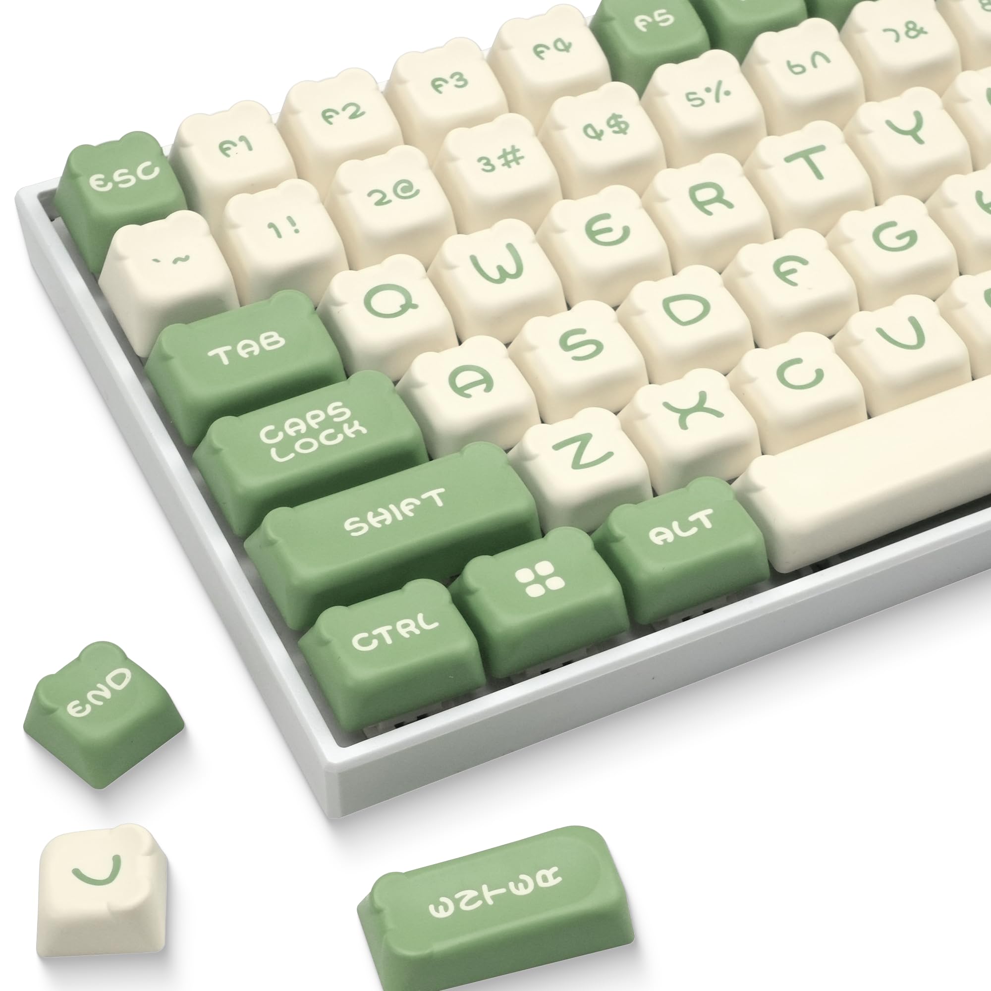 Xvx Cute Bear Keycaps, Green And Creamy Keycap Set With Mda Profile, Double Shot Pbt Keycaps Suitable For Cherry Gateron Mx Swit