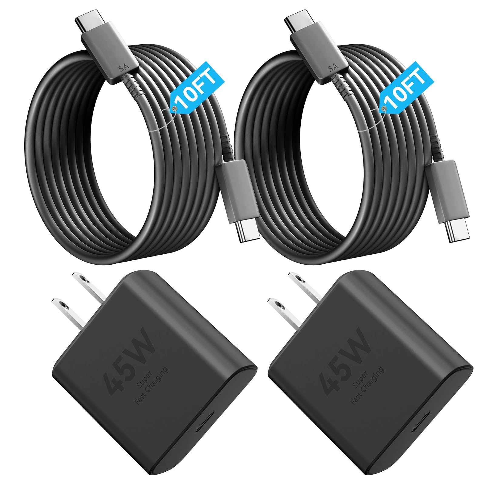 Phone 16 Charger, 45W Super Fast Charging Usb C Charger For Phone 16/15 Pro Max 10Ft Type C Charger Cord With Pd Fast Charger Bl