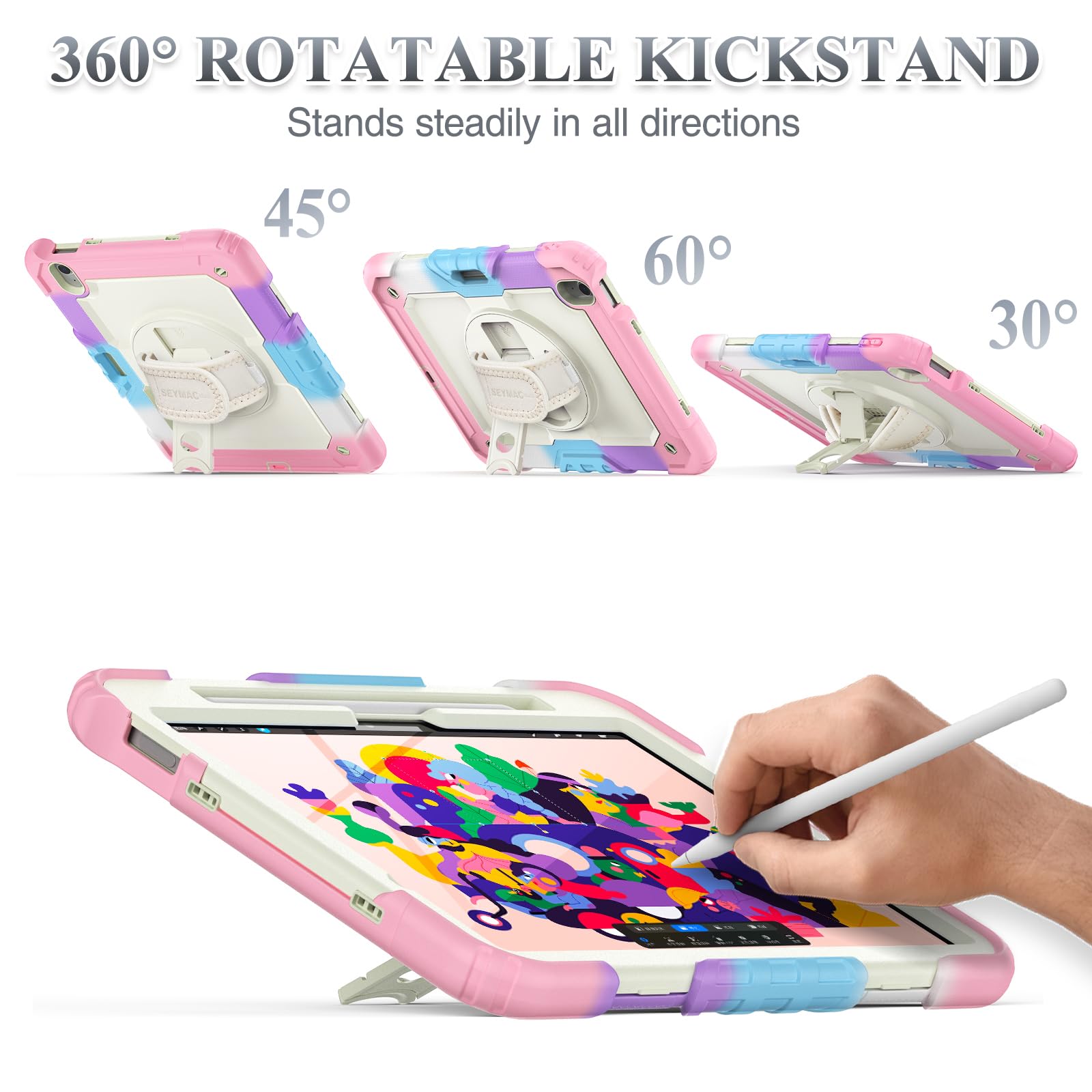 Seymac Stock Case For Ipad Air 11 Inch M2 Case Air 6Th Generation 2024, Heavy Duty Protective Case With Pencil Holder Screen Pro