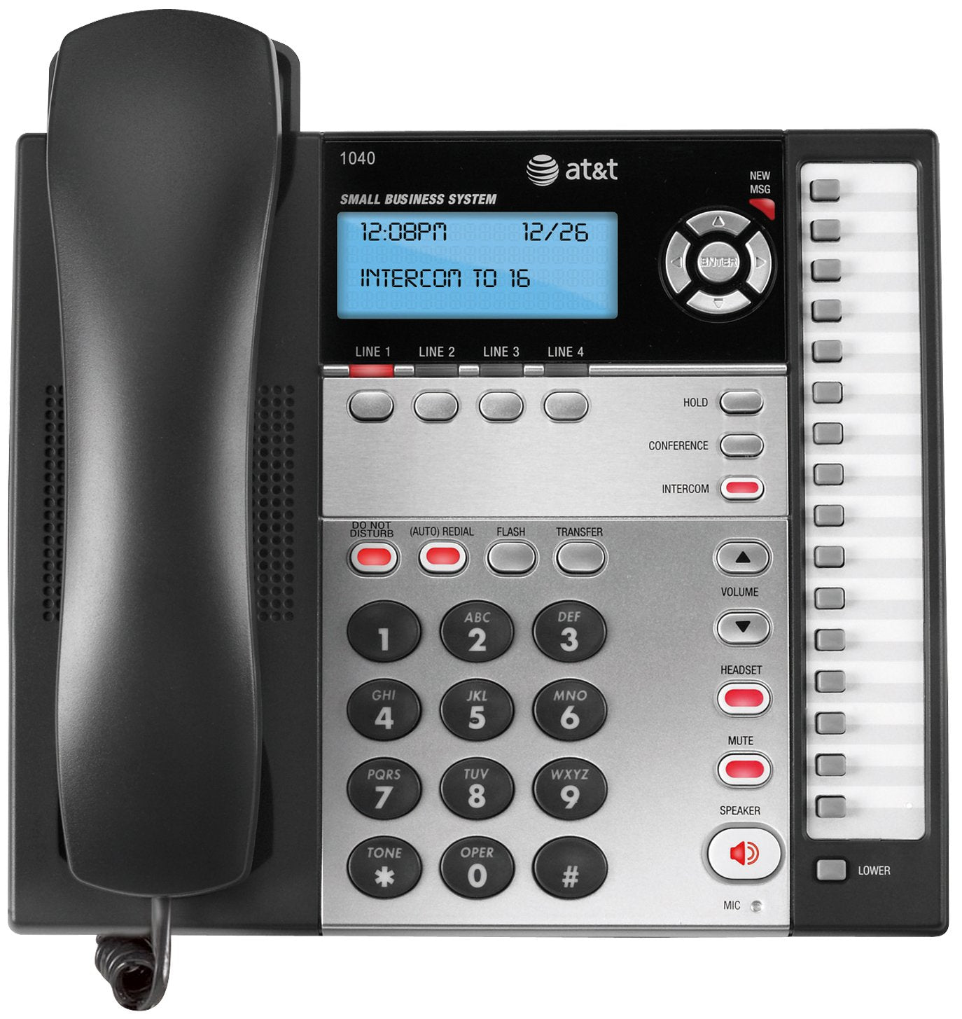 AT&T 1040 4-Line Expandable Corded Phone System with Speakerphone, 1 Handset, Black/Silver