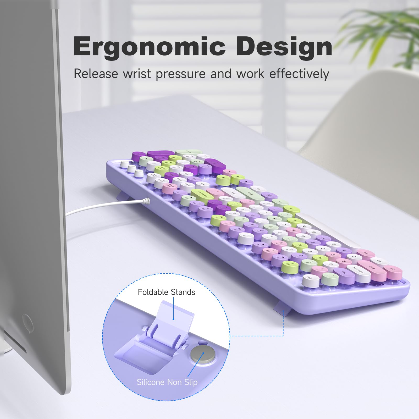 Atelus Computer Wired Keyboard, Plug Play Usb Full Size Keyboard With Large Number Pad, Caps Indicators, Foldable Stands, For Wi