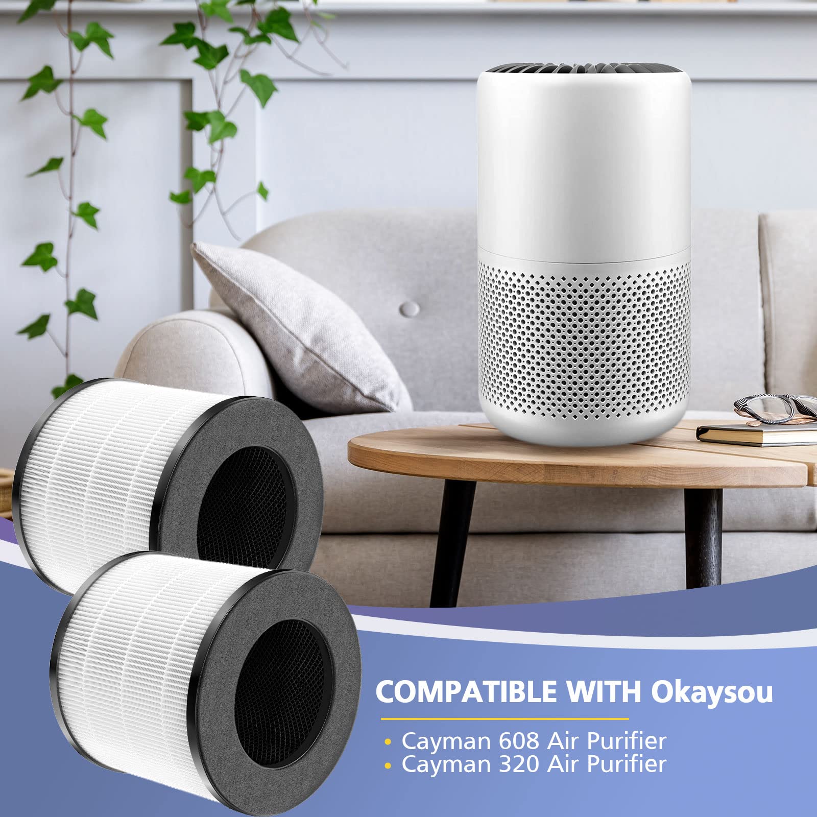 Cayman 608/320 Filter Compatible With Okaysou Cayman 608/320 Air Purifie R, 3 In 1 True Hepa, High Efficiency Activated Carbon,