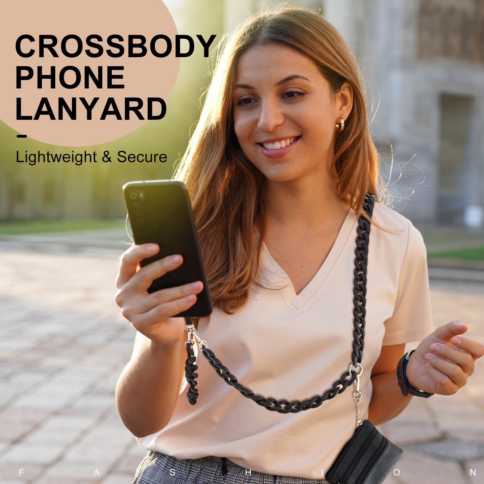 Bememo Clip And Go Strap For Phone With Wallet, Adjustable Crossbody Universal Phone Chains With Zippered Pouch For Women (Black