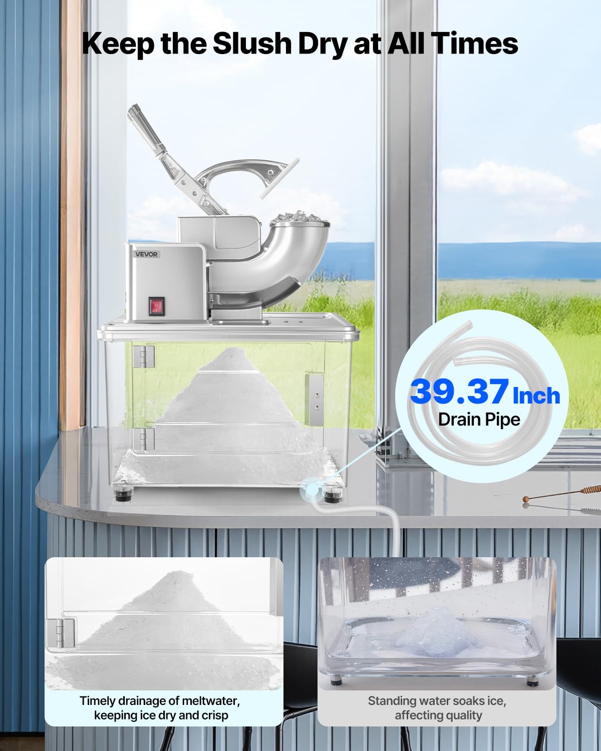 Vevor Commercial Ice Crusher 661Lbs/H, 350W Electric Snow Cone Machine With 4 Blades, 1400Rpm Stainless Steel Shaved Ice Machine