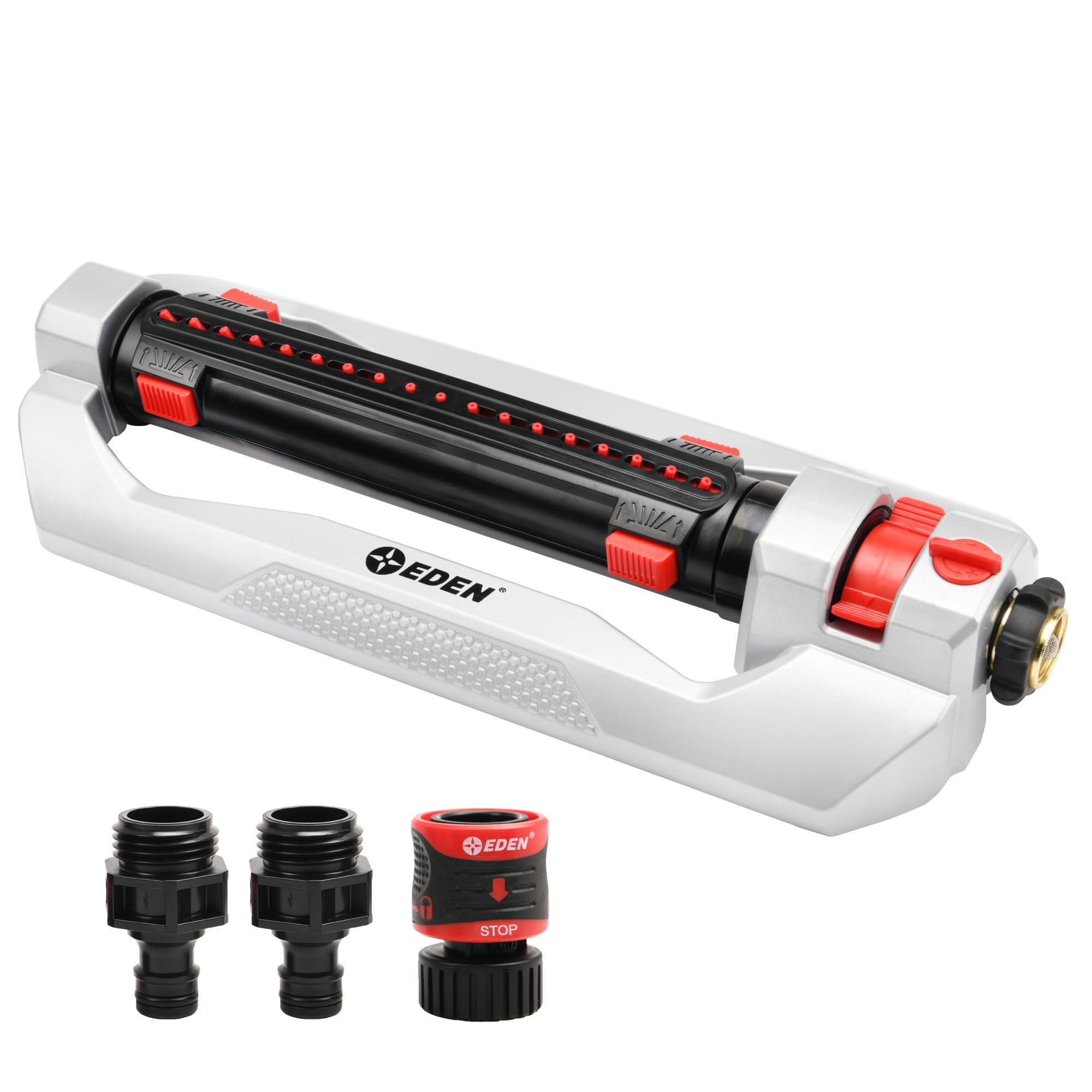 Eden 94095 3 Way Metal Turbo Oscillating Sprinkler For Large Yard And Lawn W/Quick Connector Starter Set Covers Up To 4,000 Sq.