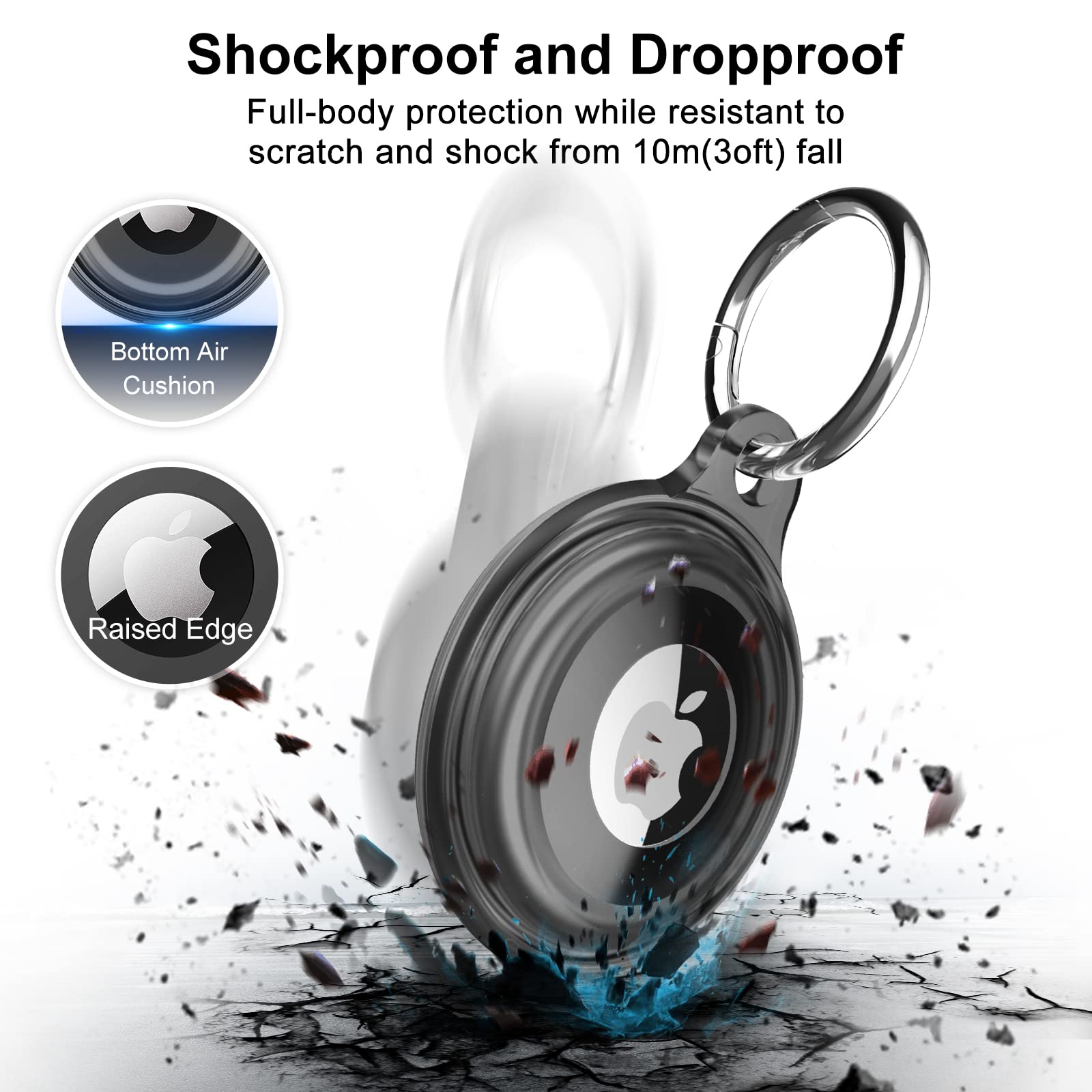 [2 Pack] Airtag Keychain For Apple Air Tag Holder Ipx8 Waterproof 360 Full Body Shockproof Protective Cover Case Scratch Resista