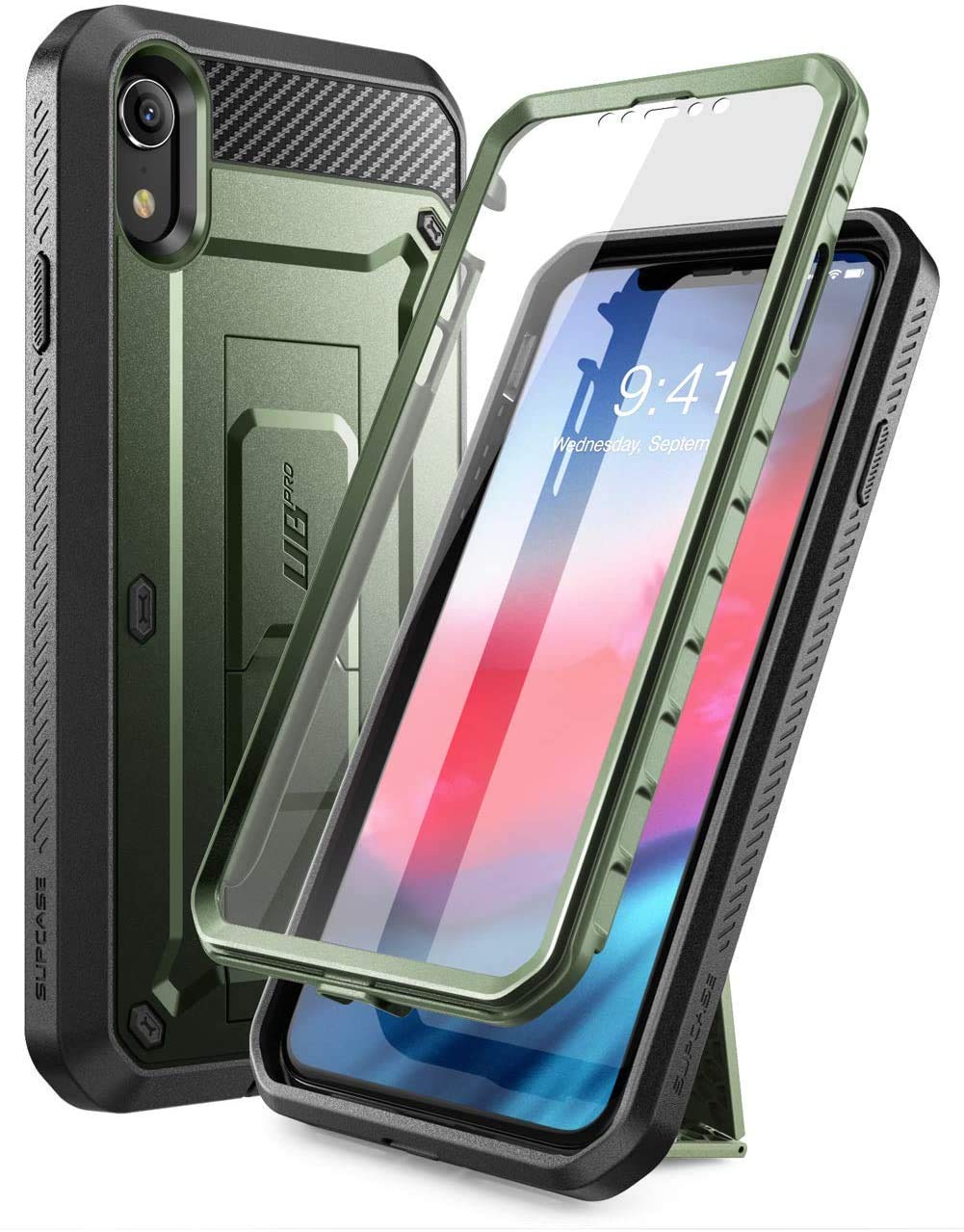 SUPCASE Unicorn Beetle Pro Full-Body Holster Case with Built-in Screen Protector Kickstand for 6.1-Inch iPhone XR (2018), Dark G