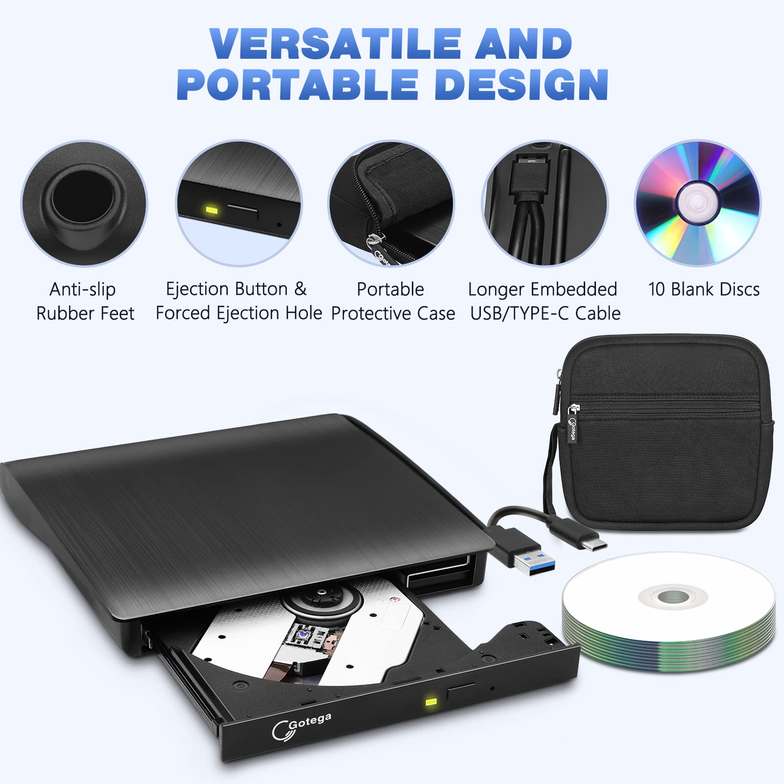 External Dvd Drive Usb 3.0 Type C Portable Cd/Dvd +/ Rw Disk Drive Dvd Player For Laptop Cd/Dvd Rom Burner Reader With Protectiv