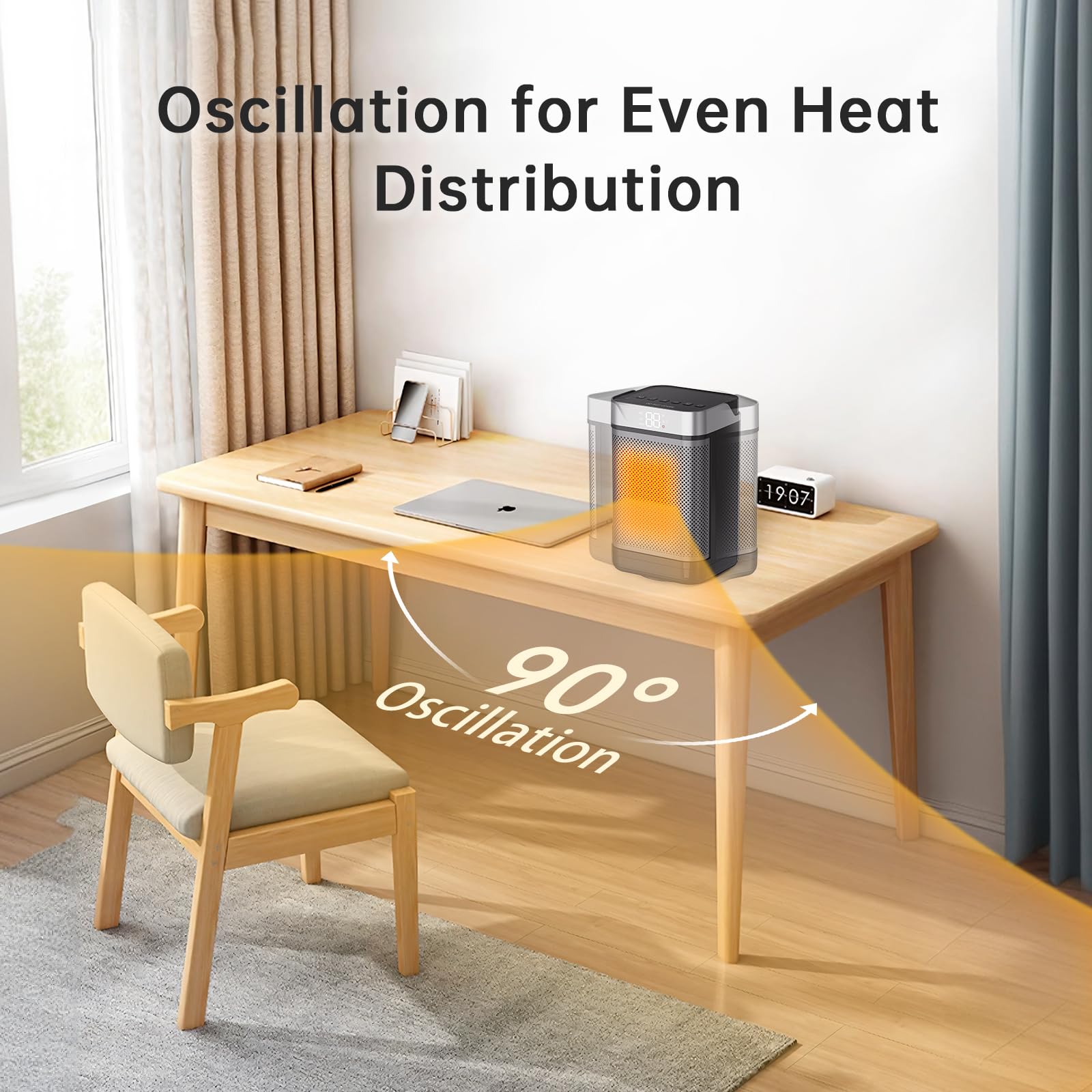 Feculs Space Heater Indoor, 1500W Space Heaters For Indoor Use With Remote, Office Heater With Thermostat, Quiet Heater With 12H