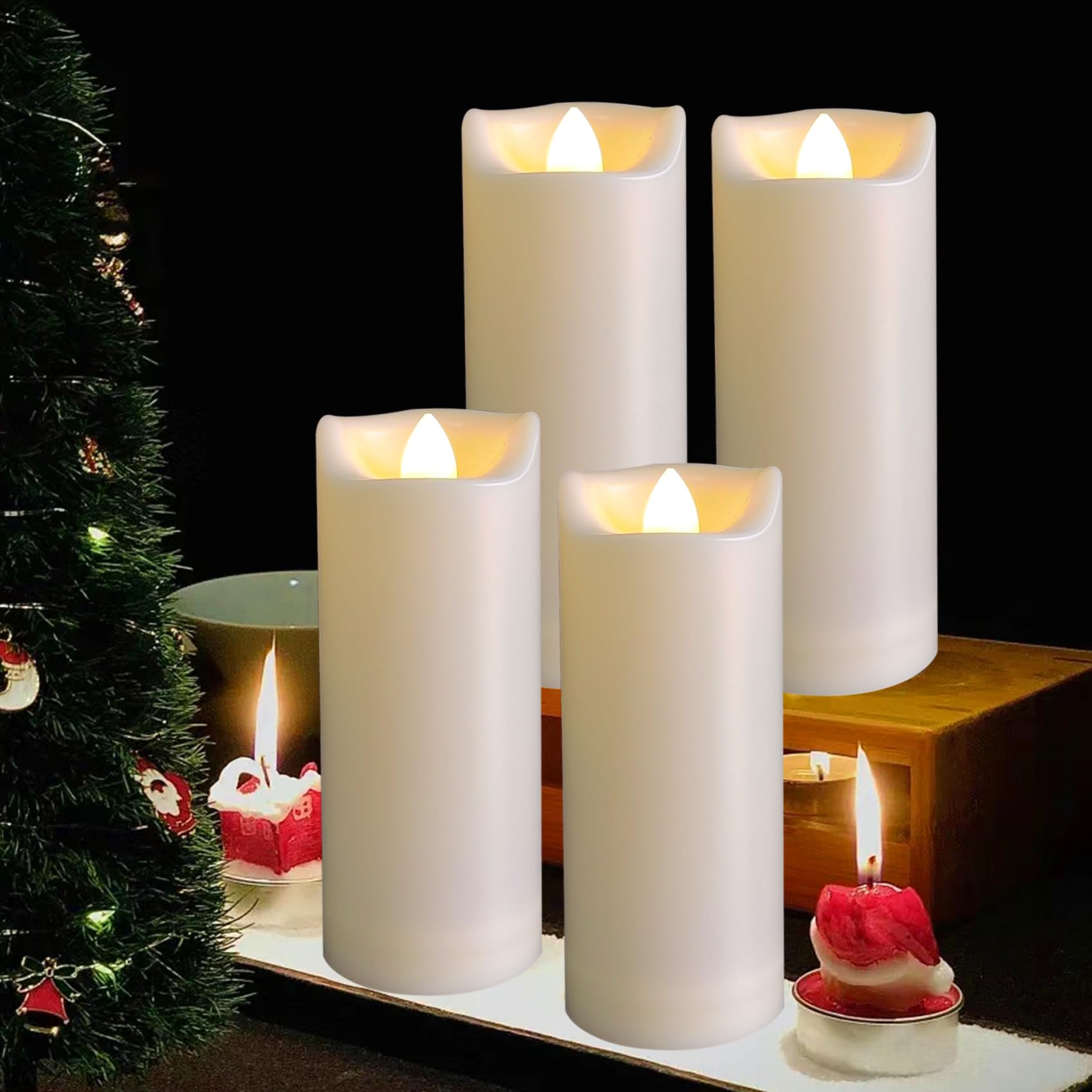 4 Pack Led Battery Operated Candles 2''X5'' Plastic Flickering Flameless Candles With Timer Outdoor Waterproof Wedding Party Hal