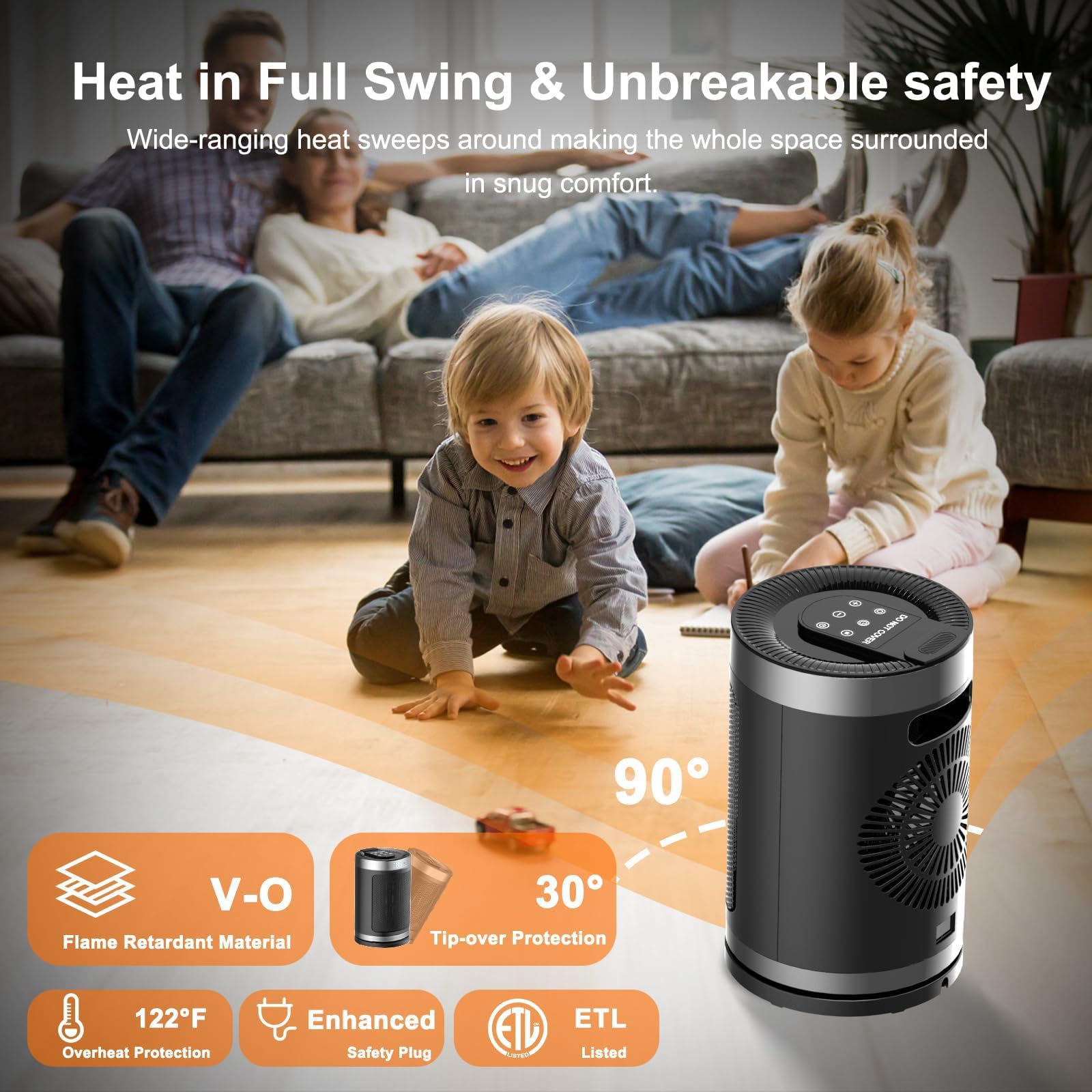 Space Heater, Portable Electric Heater With Remote For Indoor Use, 1 12H Timer, Digital Display, Eco And Fan Mode,1500W Ptc Cera