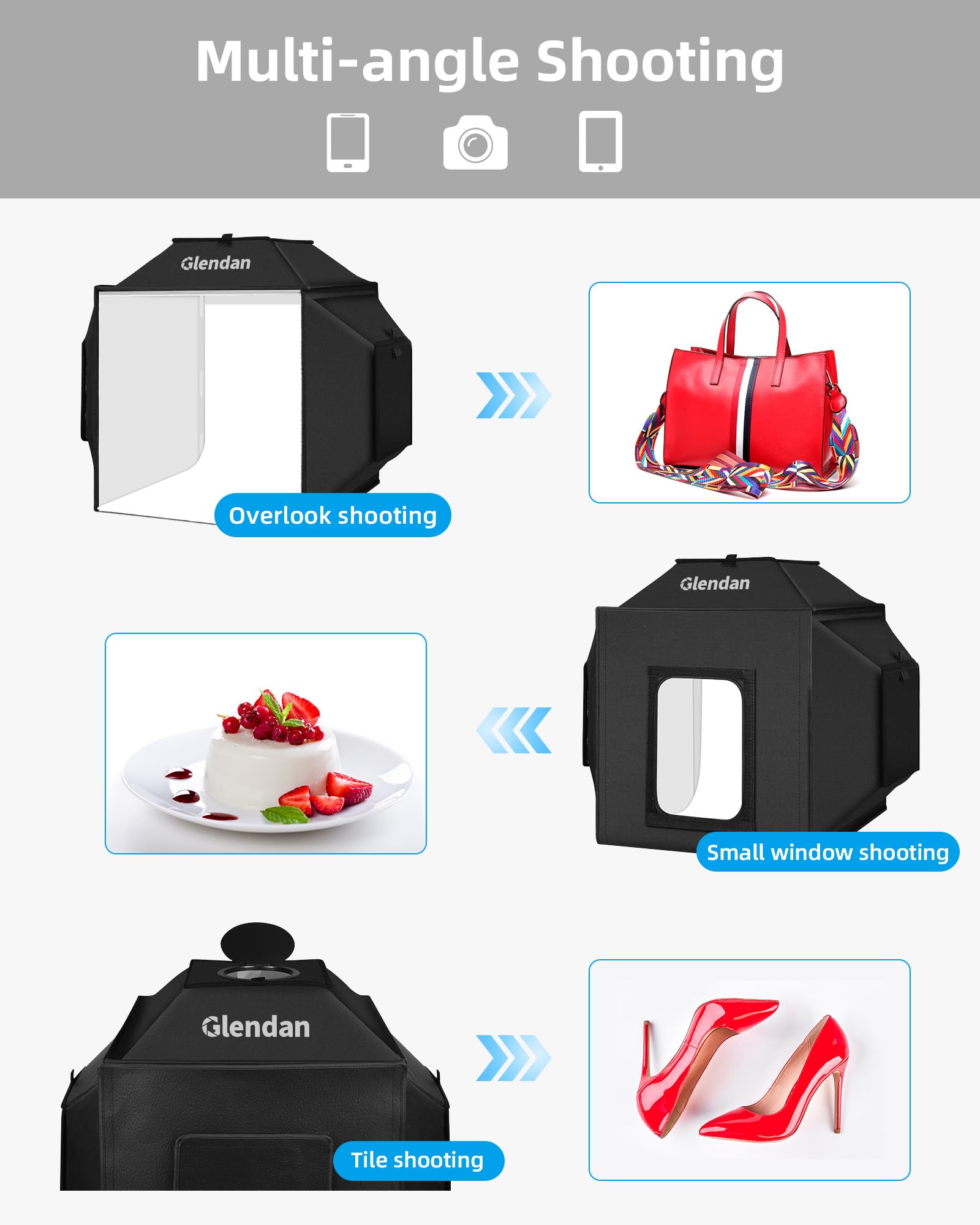 Glendan Upgrade Light Box & Soft Box, 20''X20'' Professional Portable Photo Box With 1222 Led Lights Photo Studio Light Box Phot