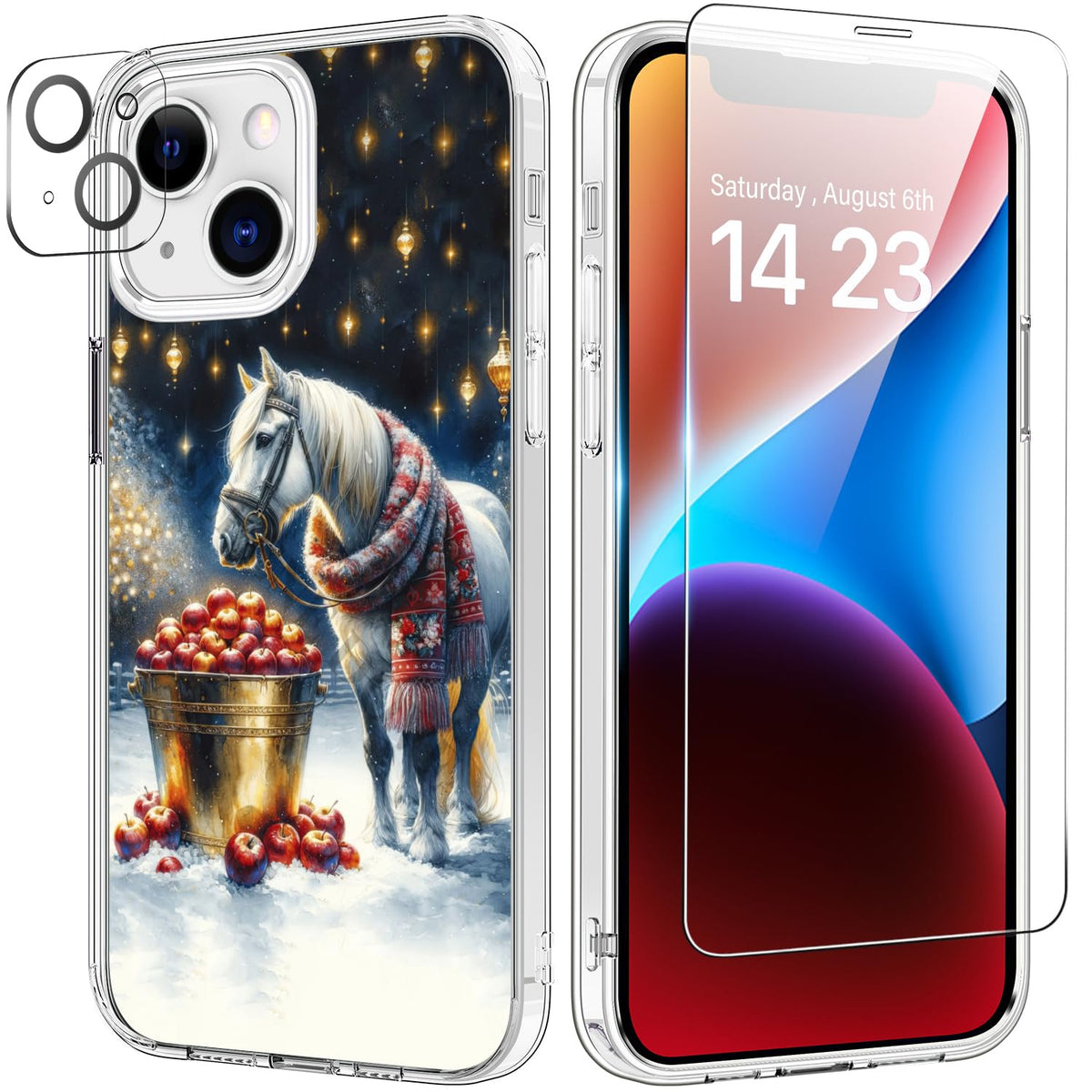 Bicol Christmas Phone Case For Iphone 13 With Screen And Camera Lens Protector - Wireless Charging - Slim Shockproof Protective 