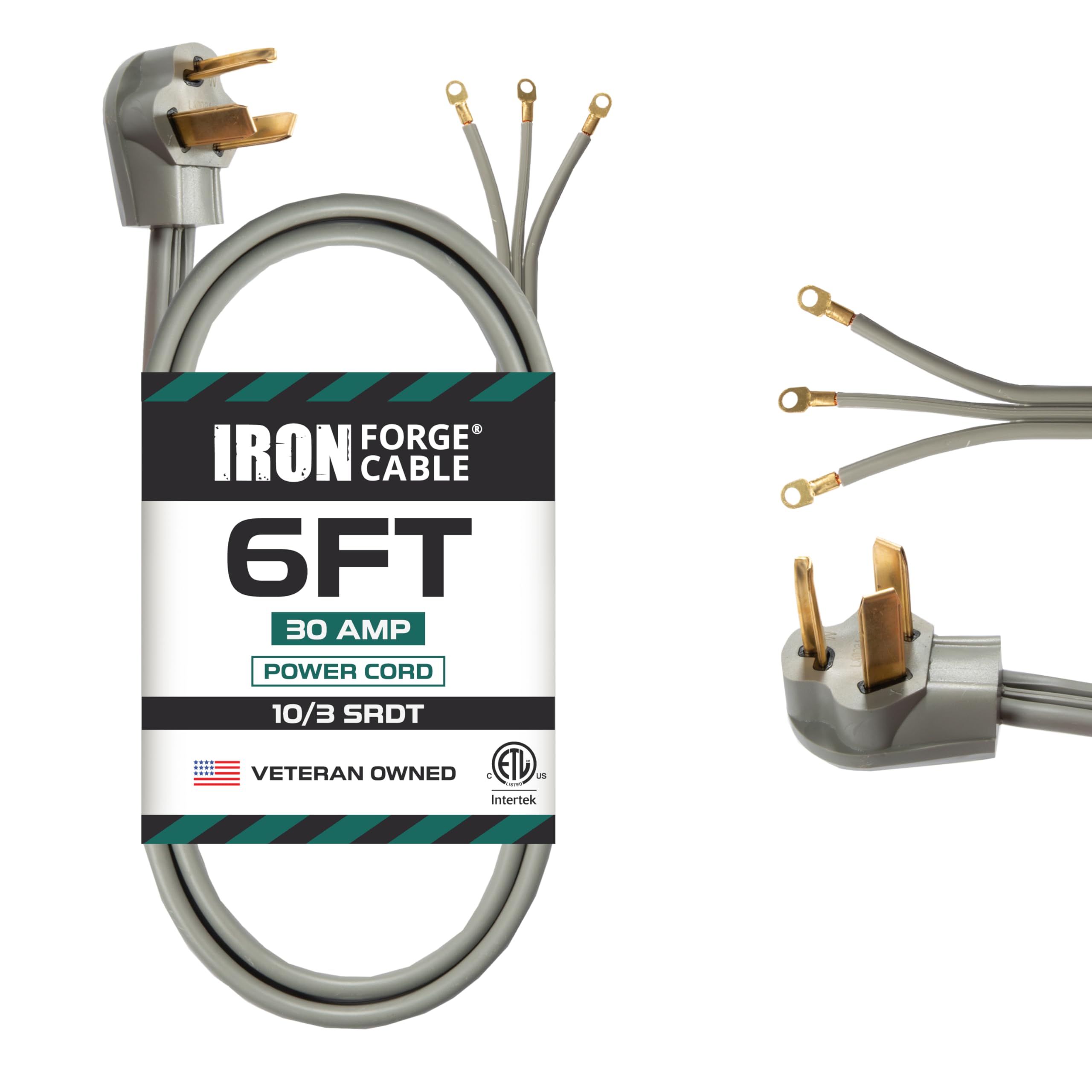 Iron Forge Cable 3 Prong Dryer Cord 6 Ft, 10/3 Nema 10 30 Plug 30 Amp Extension Cord 6 Foot With Ring Terminals, 10 Gauge Appliance Power Cable 3 Prong 125V/250V   Etl Certified Srdt