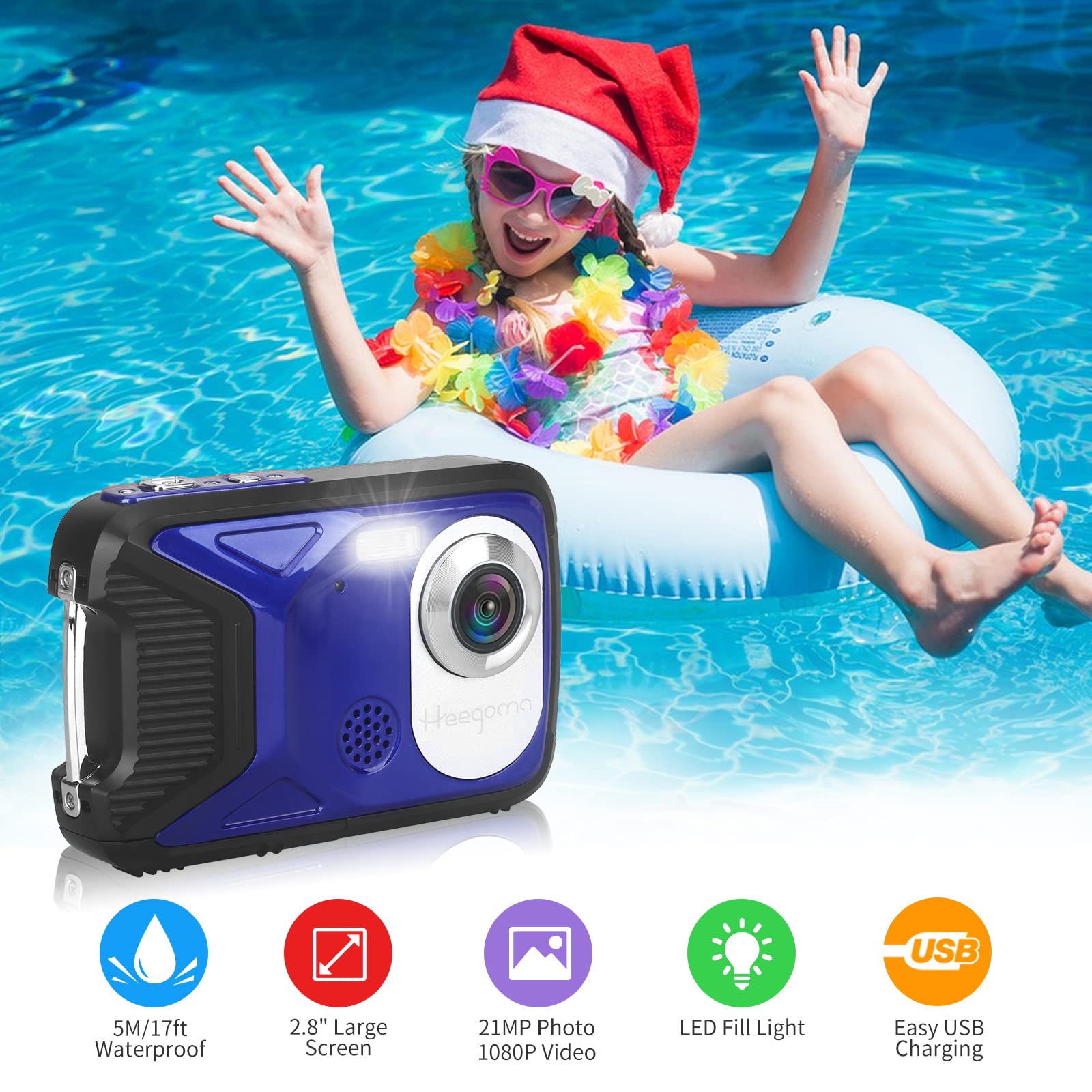 Waterproof Digital Camera,17 Ft Underwater Camera 2.8'' Lcd Hd1080P 30Mp Kids Video Camcorder With 32G Card And Rechargeable Bat
