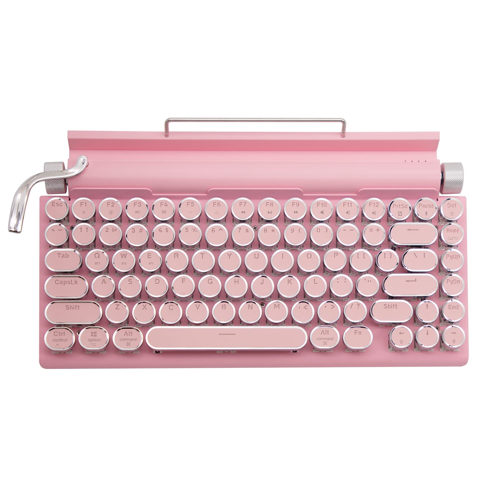 Adventurers Typewriter Keyboard,Bluetooth Wireless Keyboard With 83 Keys Hot Swappable Blue Switch/Round Keycaps/White Backlit/C