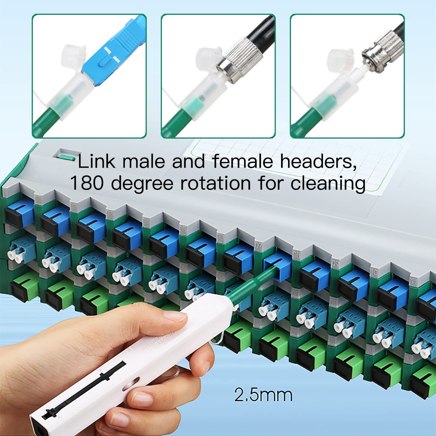 Duogalia Fiber Optic Connector Cleaning Kit With 1.25Mm/2.5Mm Cleaner Pens And Cassette For Sc/Fc/St/Lc/Mu Connectors