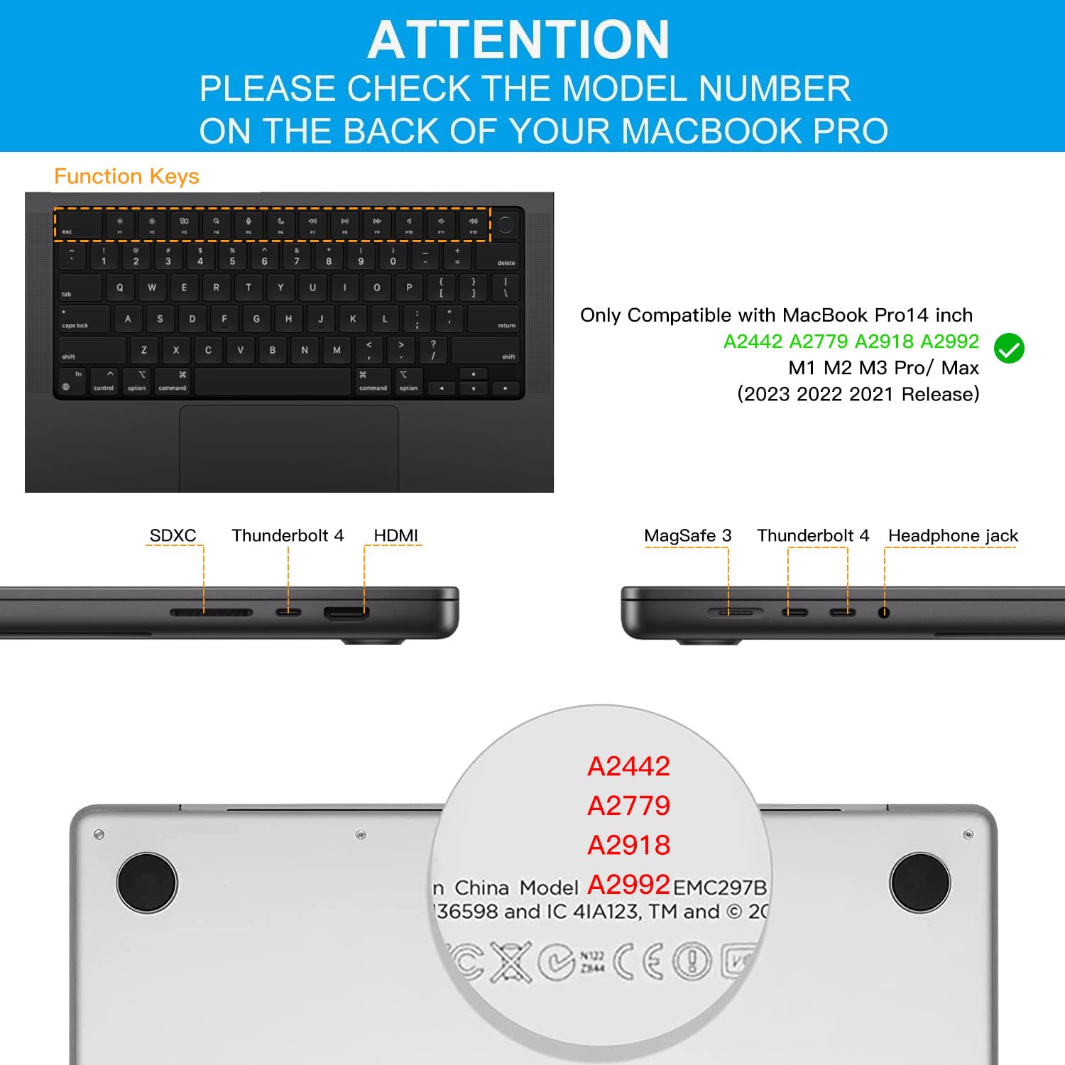 Casebuy Palm Rest Protector Vinyl Skin Stickers(3 In 1) For 2023 Macbook Pro 14 Inch M3 Pro/Max A2918 A2992 With Touch Id Scratc