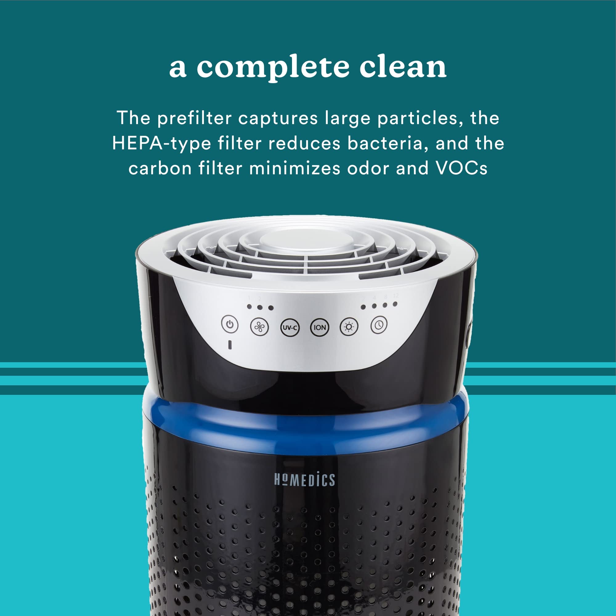Homedics 5-in-1 UV-C Air Purifier, 360-Degree HEPA Filter, Small Room 170 sq ft, Black, Model AP-T20