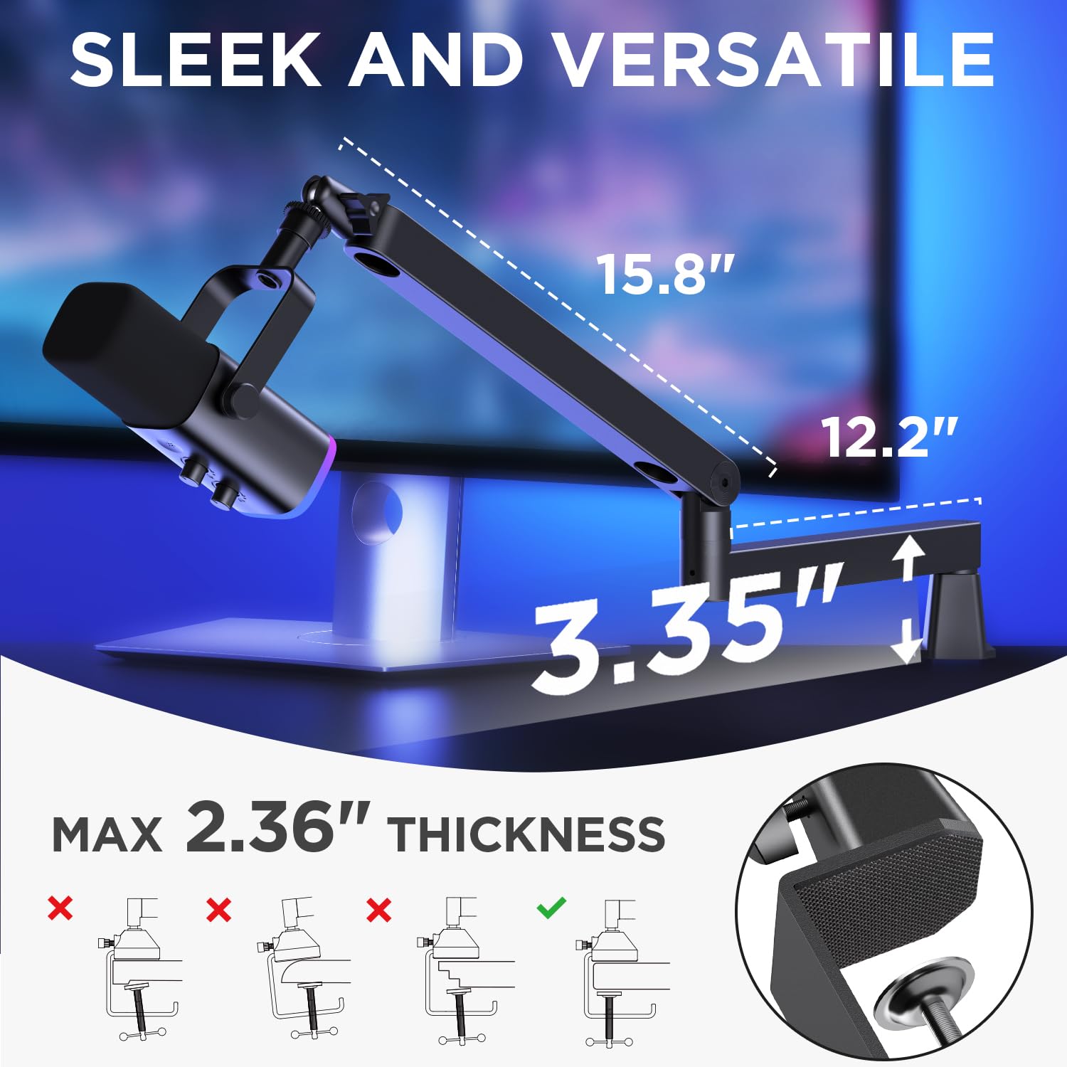 Innogear Microphone Boom Arm, 360 Rotatable Low Profile Mic Stand With Magnetic Cable Management Desk Mount For Fifine Am8 K669B
