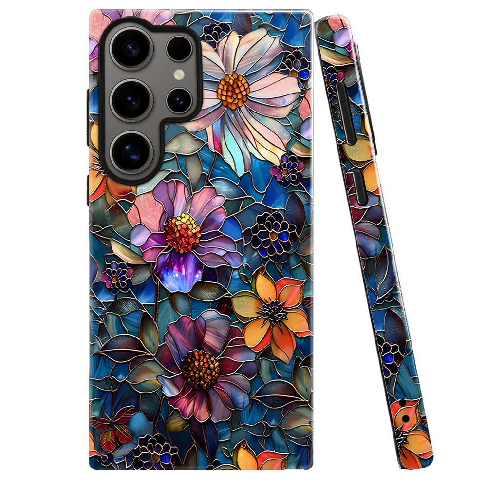 TnXee Case for Samsung Galaxy S25 Ultra,Colorful Floral Flower Art Phone Case Drop Resistant Glossy 2 in 1 Solid Dual-Layer Cove