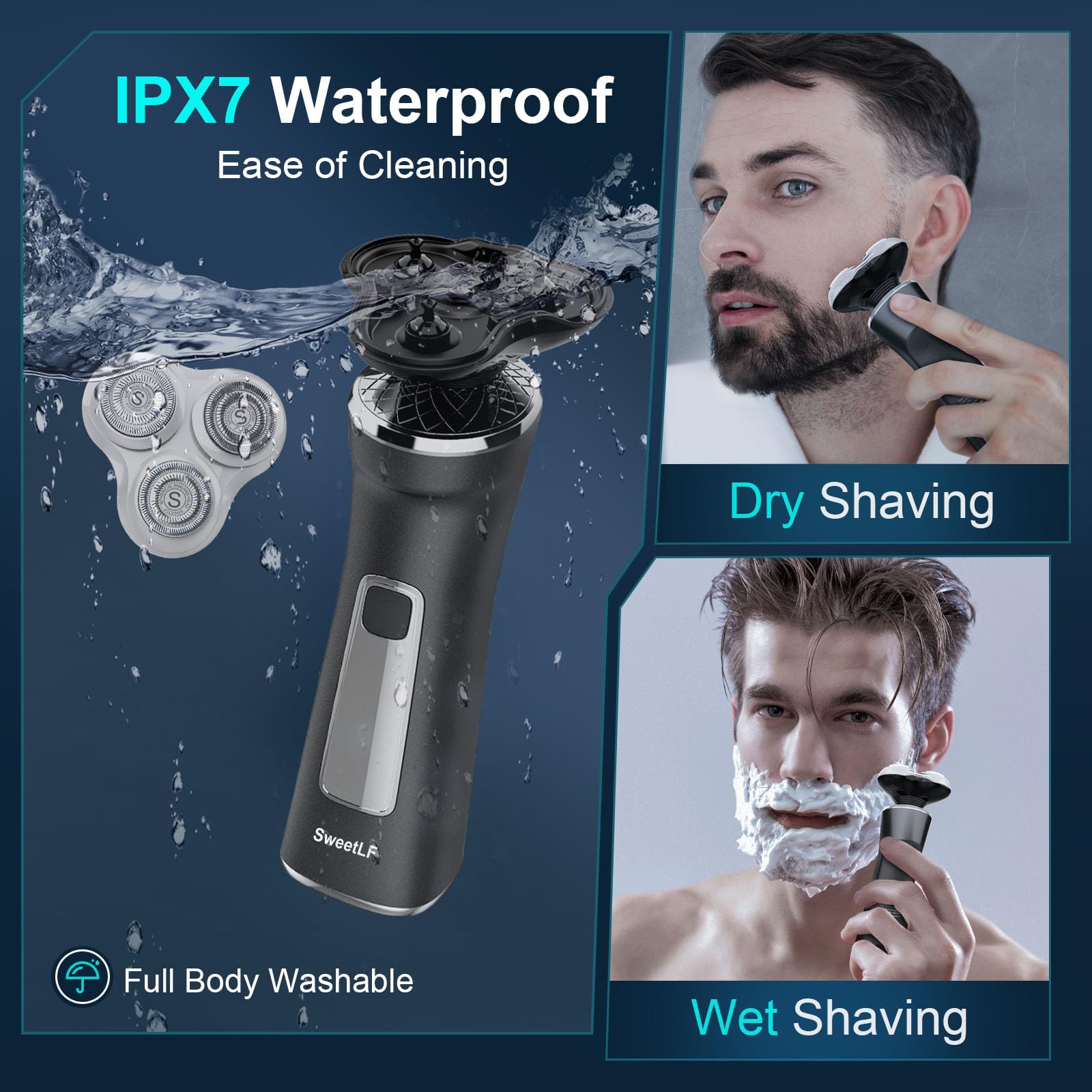 Electric Razor For Men With Travel Case, Sweetlf 100% Waterproof Electric Shaver,Wet Dry Shaving/Rechargeable/Sideburns/Trimmer/