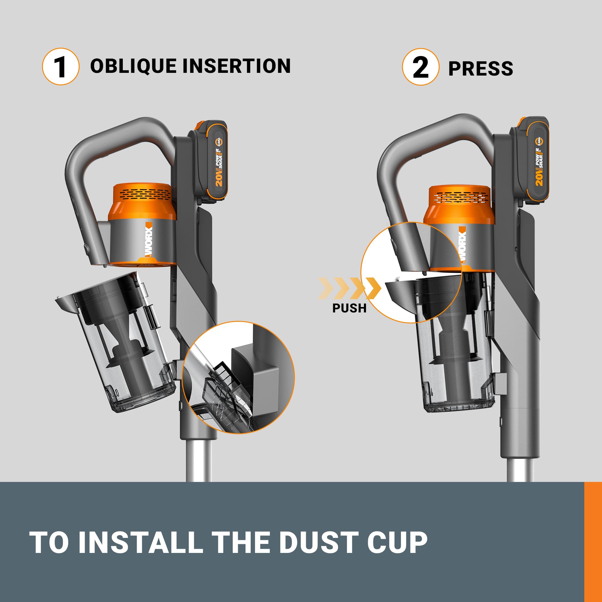 Worx 20V Cordless Stick Vacuum, Powerful Cordless Vacuum Cleaner 25Kpa High Suction For Pet Hair, Lightweight Handheld Vacuum Cl