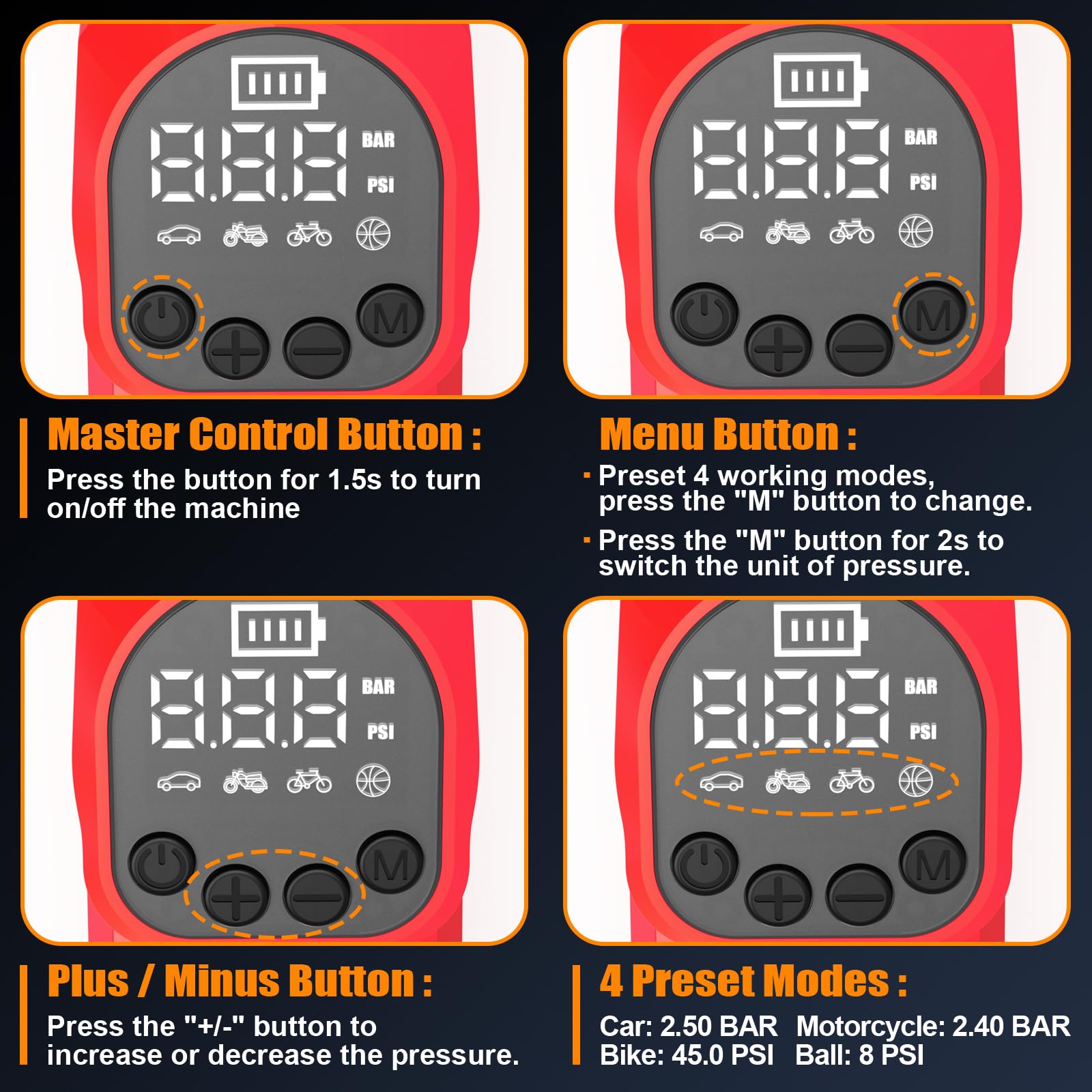 Cordless Tire Inflator Air Compressor For Craftsman 20V V20 Battery, Portable Handheld Air Pump With Digital Pressure Gauge For