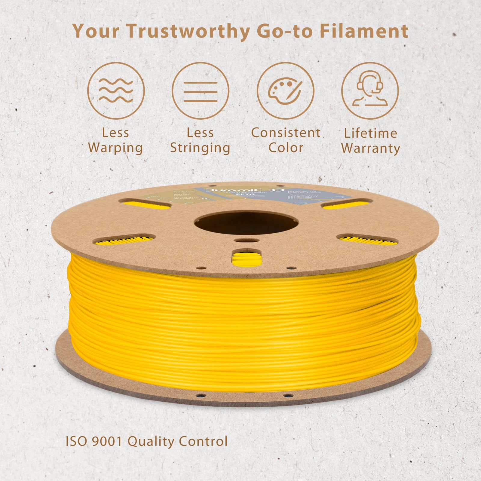 Duramic 3D Petg Filament 1.75Mm Yellow, 3D Printing Filament 1Kg Spool(2.2Lbs), Yellow Filament 1.75Mm Dimensional Accuracy +/