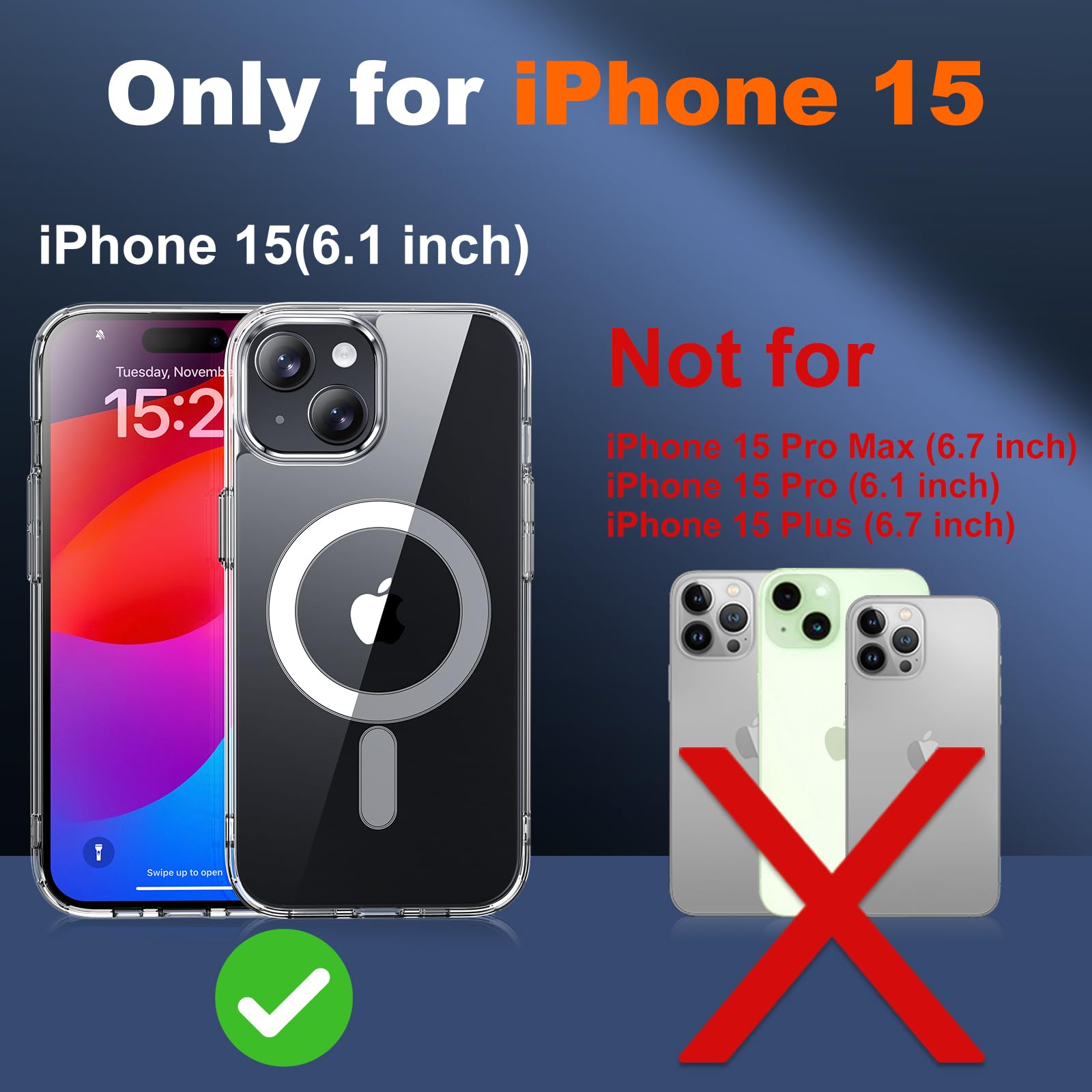 Jame For Iphone 15 Case Clear, Iphone 15 Magnetic Case With 2*Glass Screen Protectors, Compatible With Magsafe, Not Yellowing, S