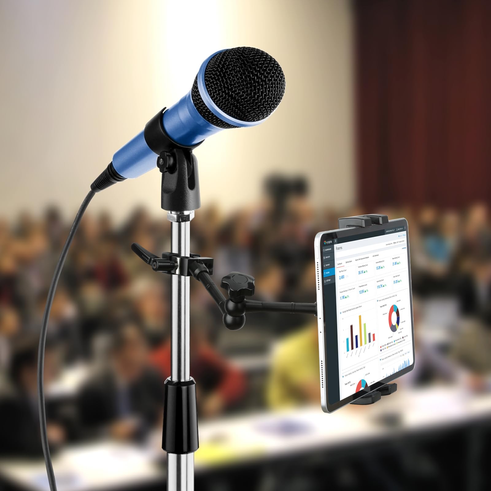 Mippko Tablet Holder For Microphone Stand And Mic Music Stand,Compatible With 4.7~12.9 Inch Ipad/Nexus/Lg G Pads/E Reader/Iphone,Multi Angle Adjustable 10 Inch Long Aluminum Alloy Mount