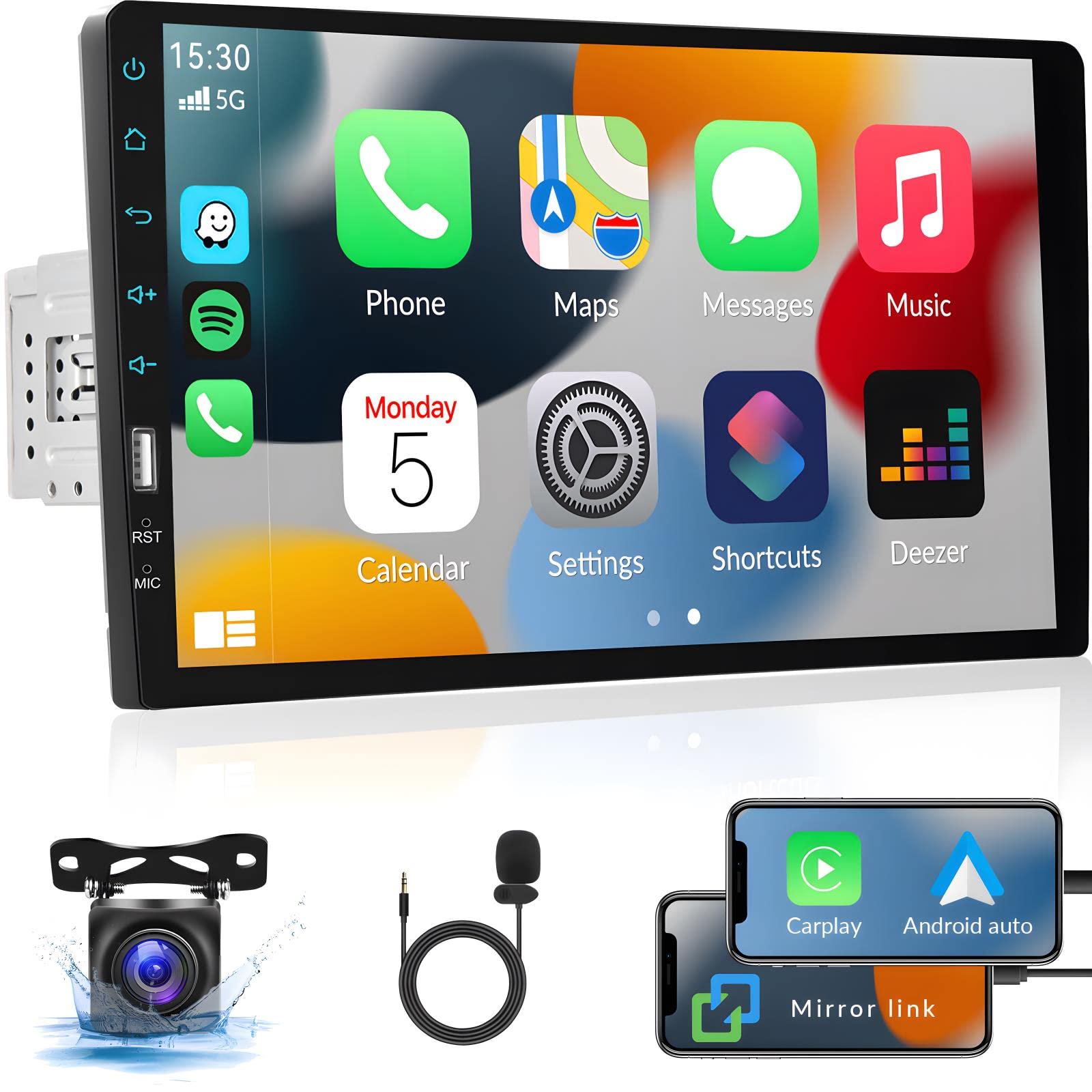 Sixwin Car Radio, 9 Inch Touchscreen Single Din Car Stereo With Bluetooth, Fm/Am, Mirror Link, Eq Function, Backup Camera, Steer