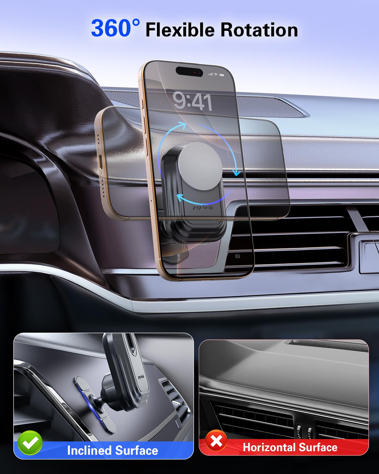 Pop-Tech Car Phone Mount For Socket Grip, Adjustable Strong Sticky Cell Phone Holder, Dashboard Adhesive Socket Car Mount Compat