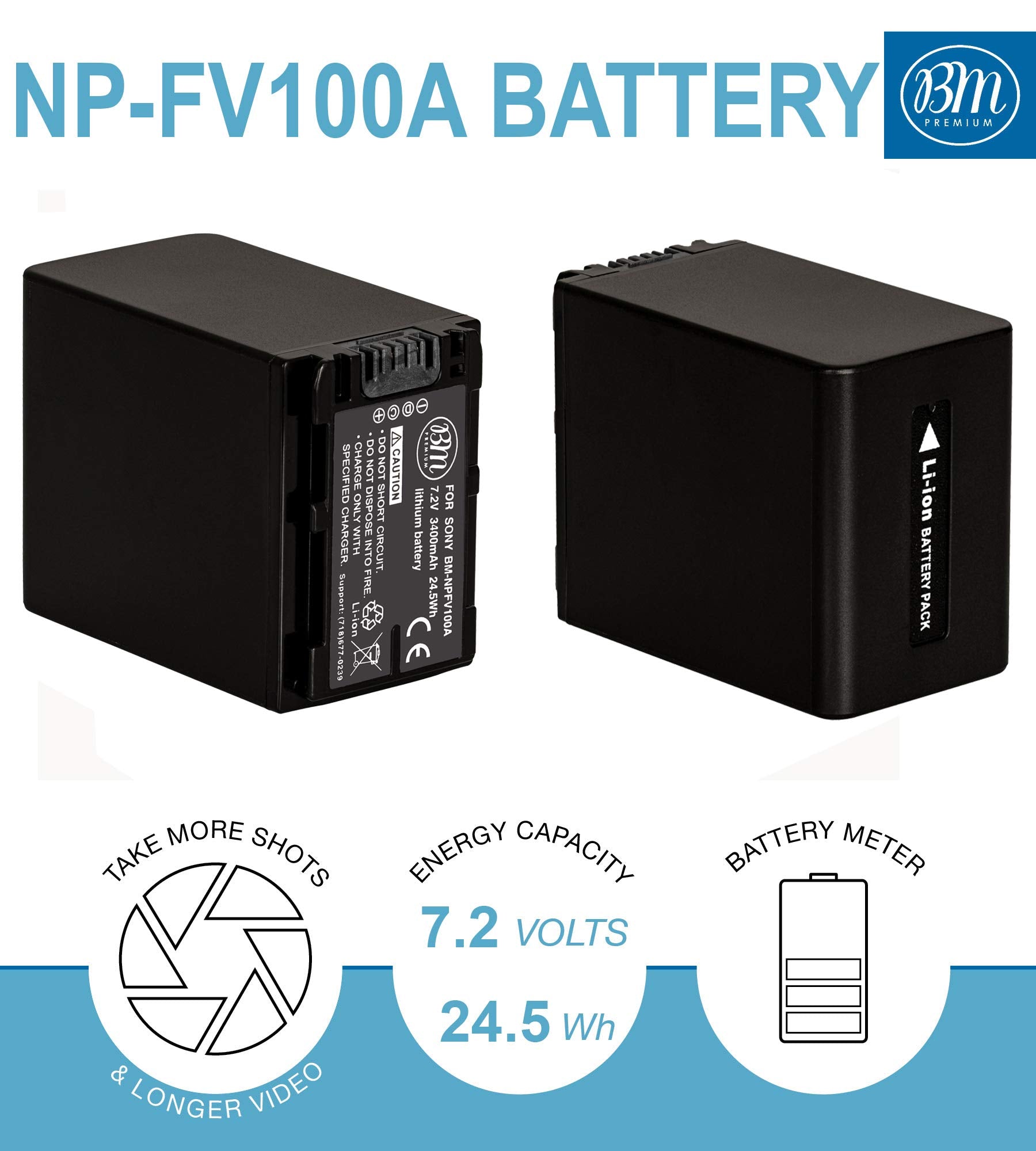 Bm Premium Np Fv100A High Capacity Battery For Sony Fdr Ax30 Fdr Ax33 Fdr Ax53 Fdr Ax700 Fdr Ax100 Fdr Ax35 Hxr Mc50 Hxr Mc88 Hx