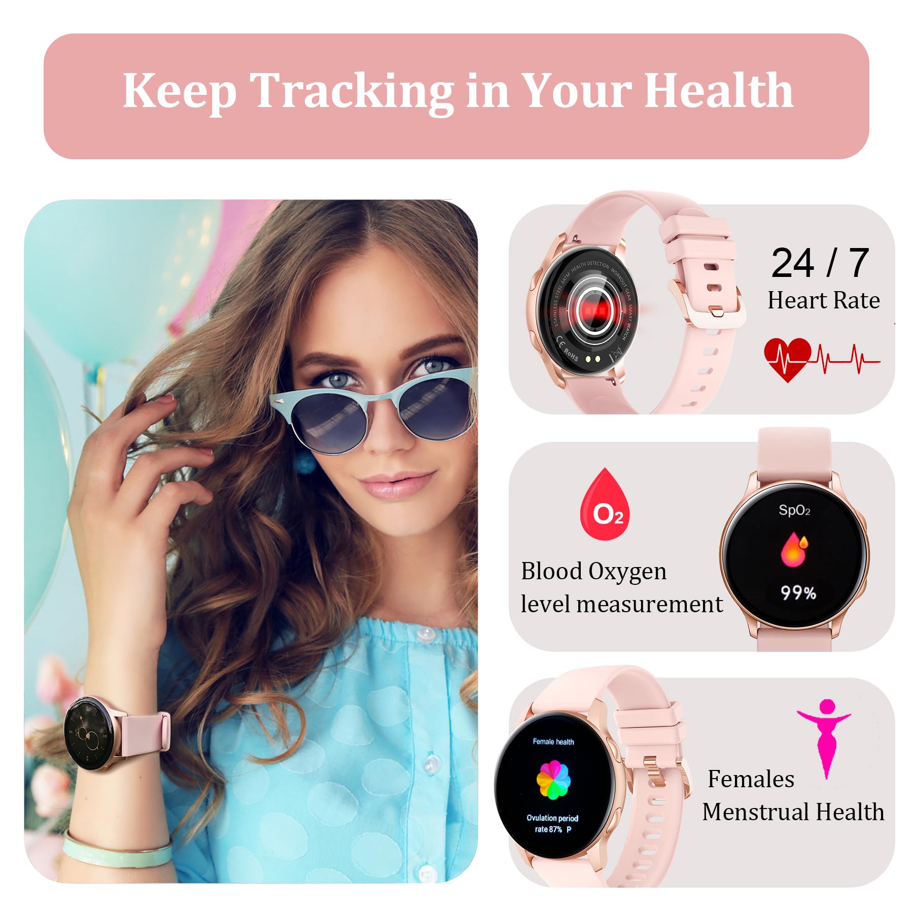 Hamind Smart Watch For Women, Fitness Tracker With Heart Rate & Spo2 Monitor, Ip68 Waterproof Activity Tracker For Men Women, An