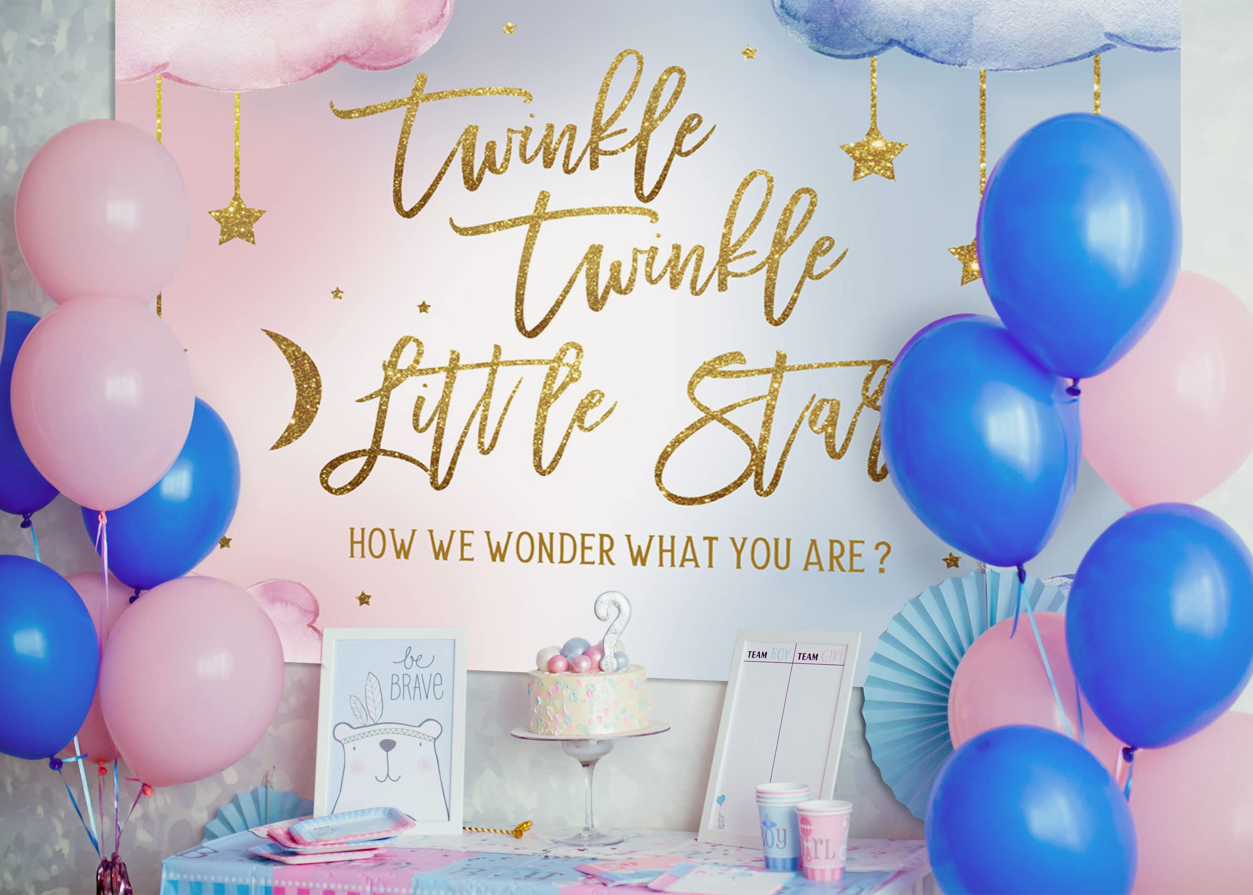 Lofaris Twinkle Twinkle Little Star Gender Reveal Backdrop Boy Or Girl Pink Or Blue How We Wonder What You Are Golden Star Party