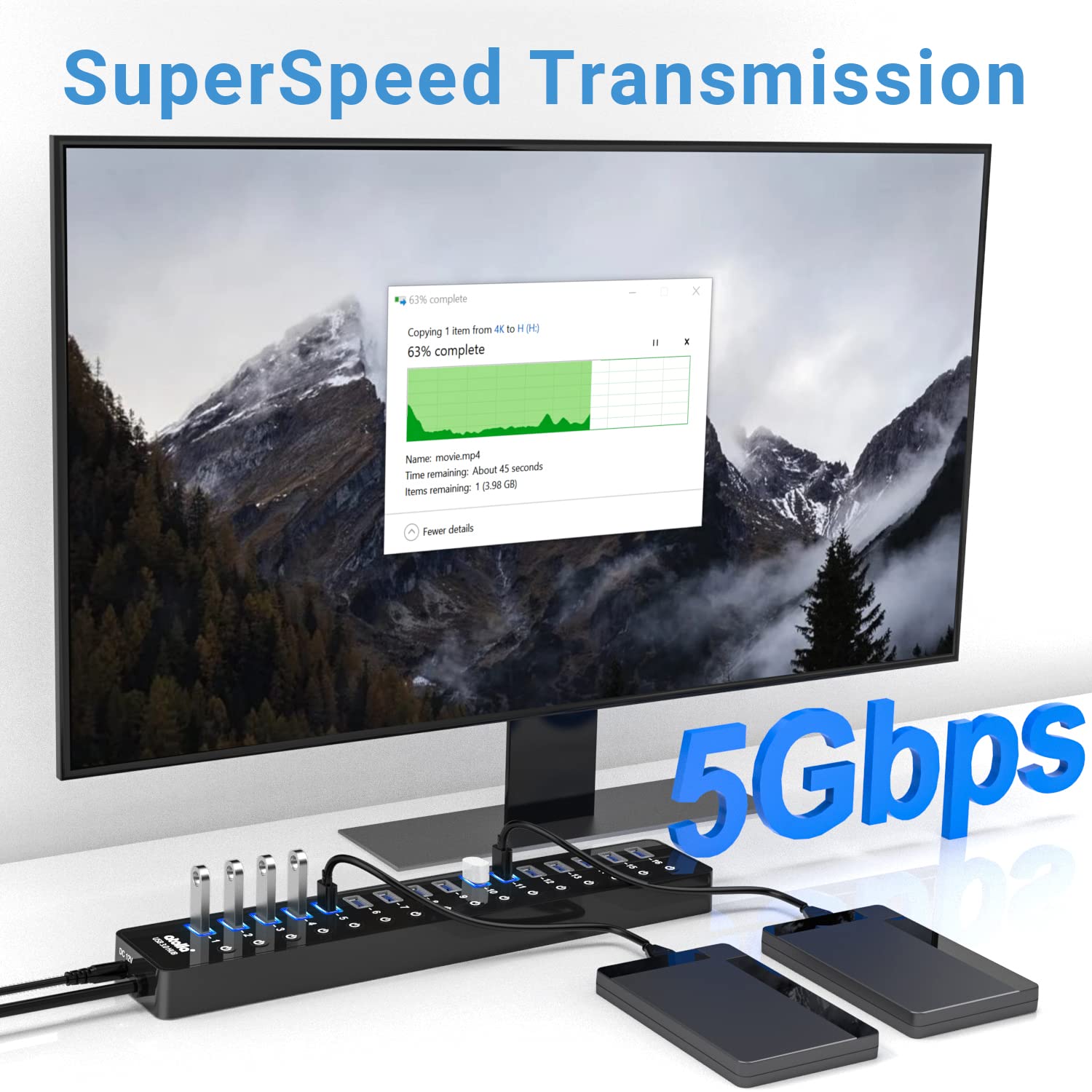 Power Usb Hub 3.0, Atolla 16 Port Usb Splitter With 12V/6A Power Adapter And Individual Switches, High-Speed Data Transfer For L