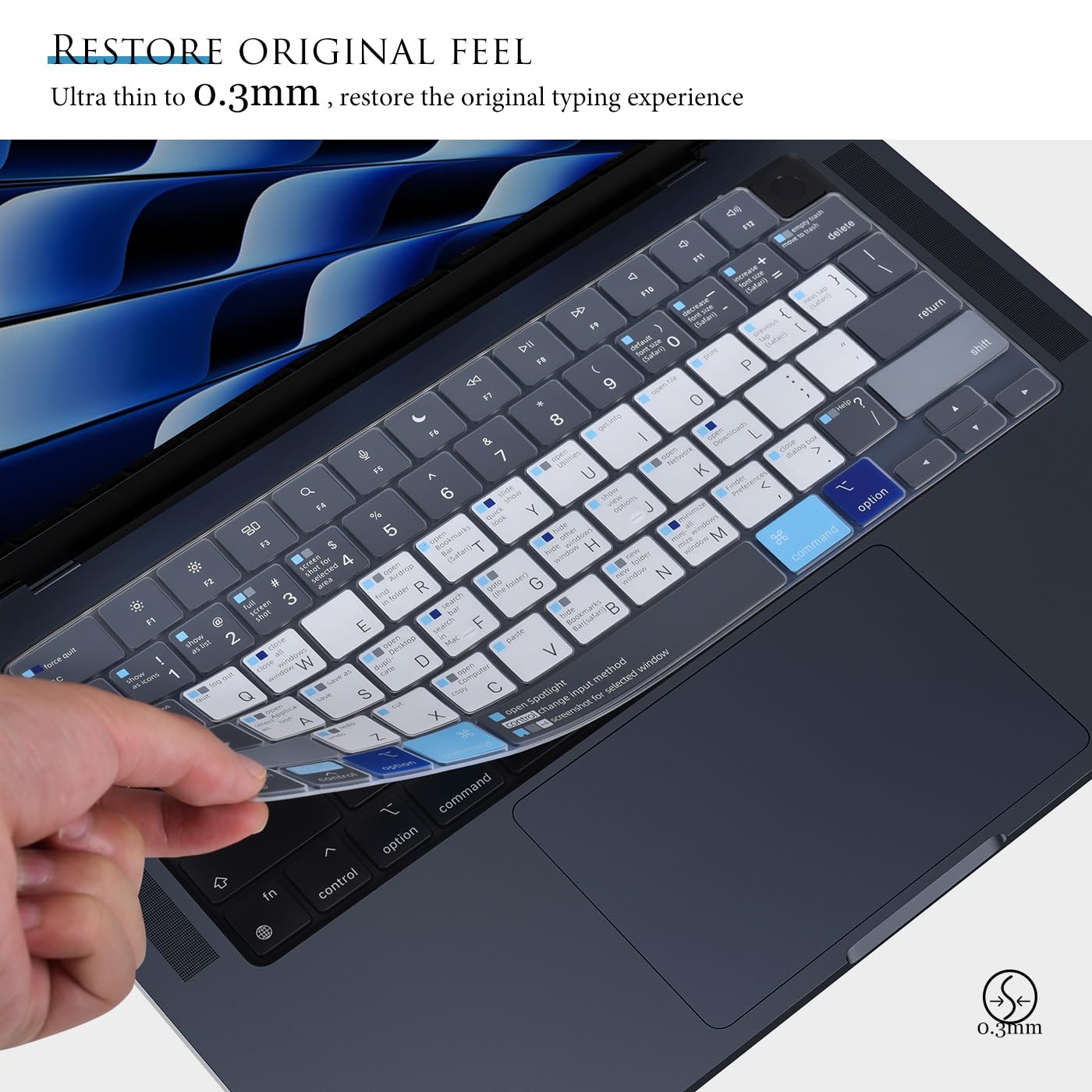 Shortcuts Hotkey Keyboard Cover Compatible With 2024 2023 Apple Macbook Air 15.3 Inch With M3 M2 Chip A3114 A2941, Apple Macbook