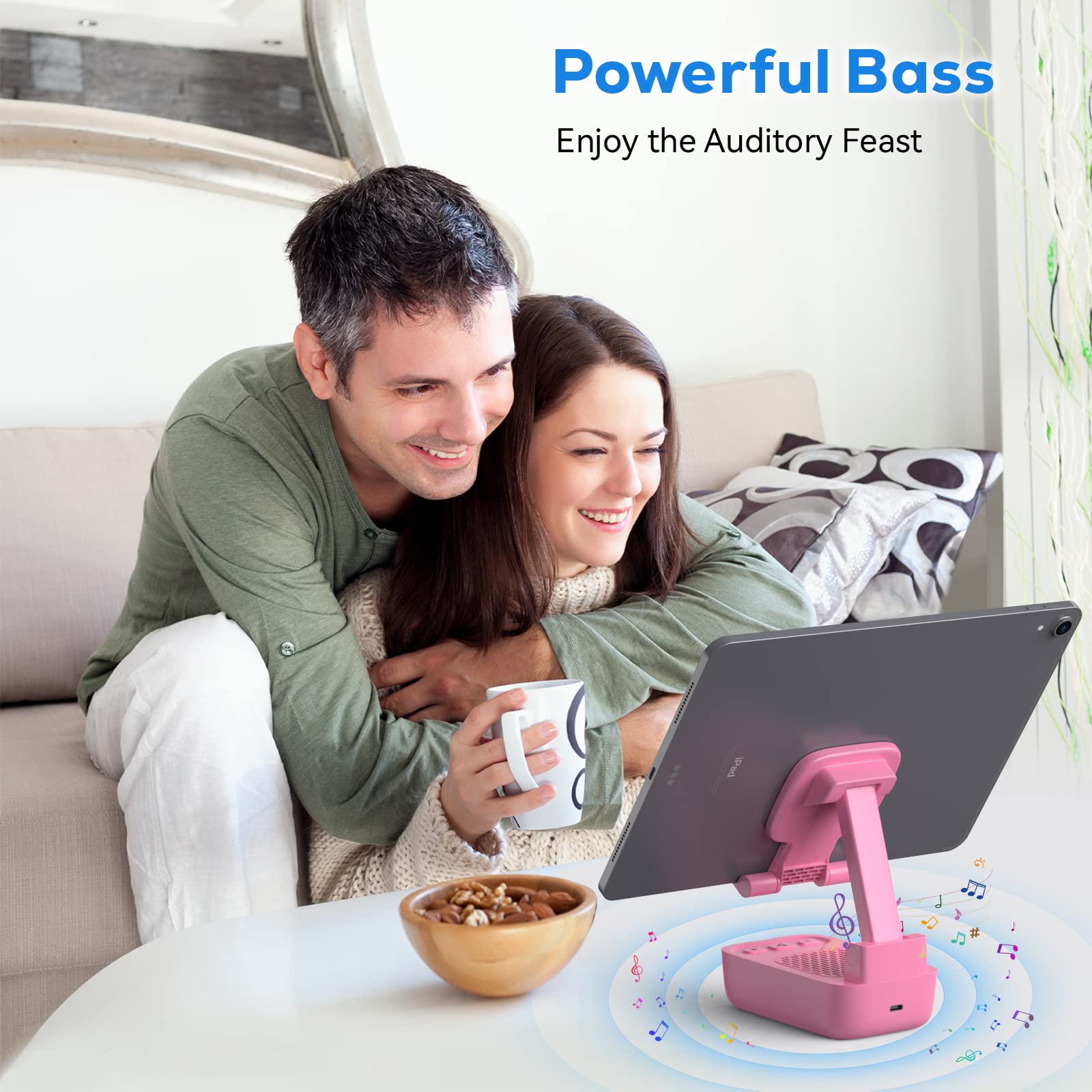 Gifts For Men Women, From Wife,Cell Phone Stand With Wireless Bluetooth Speaker, Punchy Bass & Hd Stereo Sound Speaker For Home & Outdoors Compatible With Iphone/Ipad/Samsung Pink