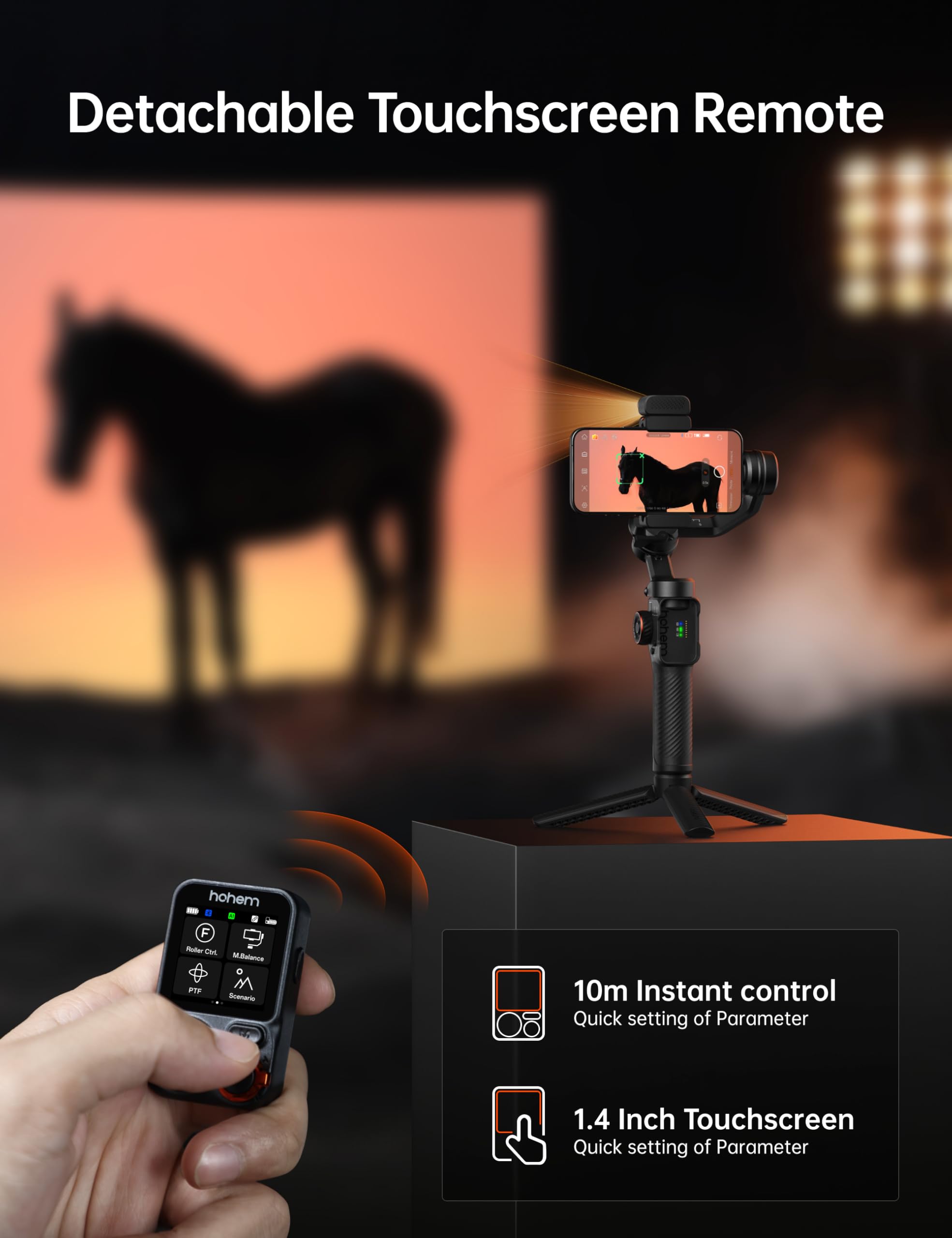 Hohem Isteady M7 Smartphone Gimbal Stabilizer, Ai Tracking Sensor With Fill Light, 1.4 Full Color Detachable Touchscreen Remote