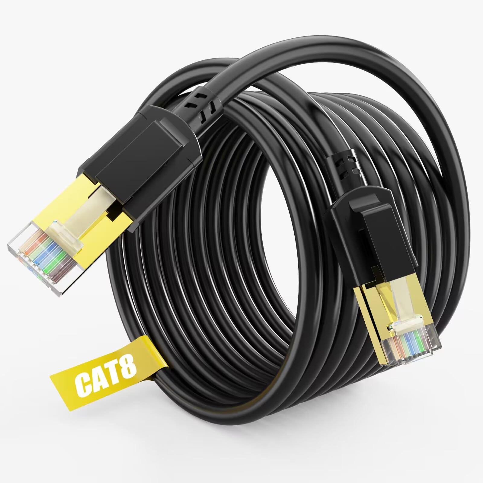 Cat 8 Ethernet Cable 200Ft Shielded, Indoor&Outdoor, Heavy Duty High Speed Direct Burial 26Awg Cat8 Network Wire, 40Gbps 2000Mhz
