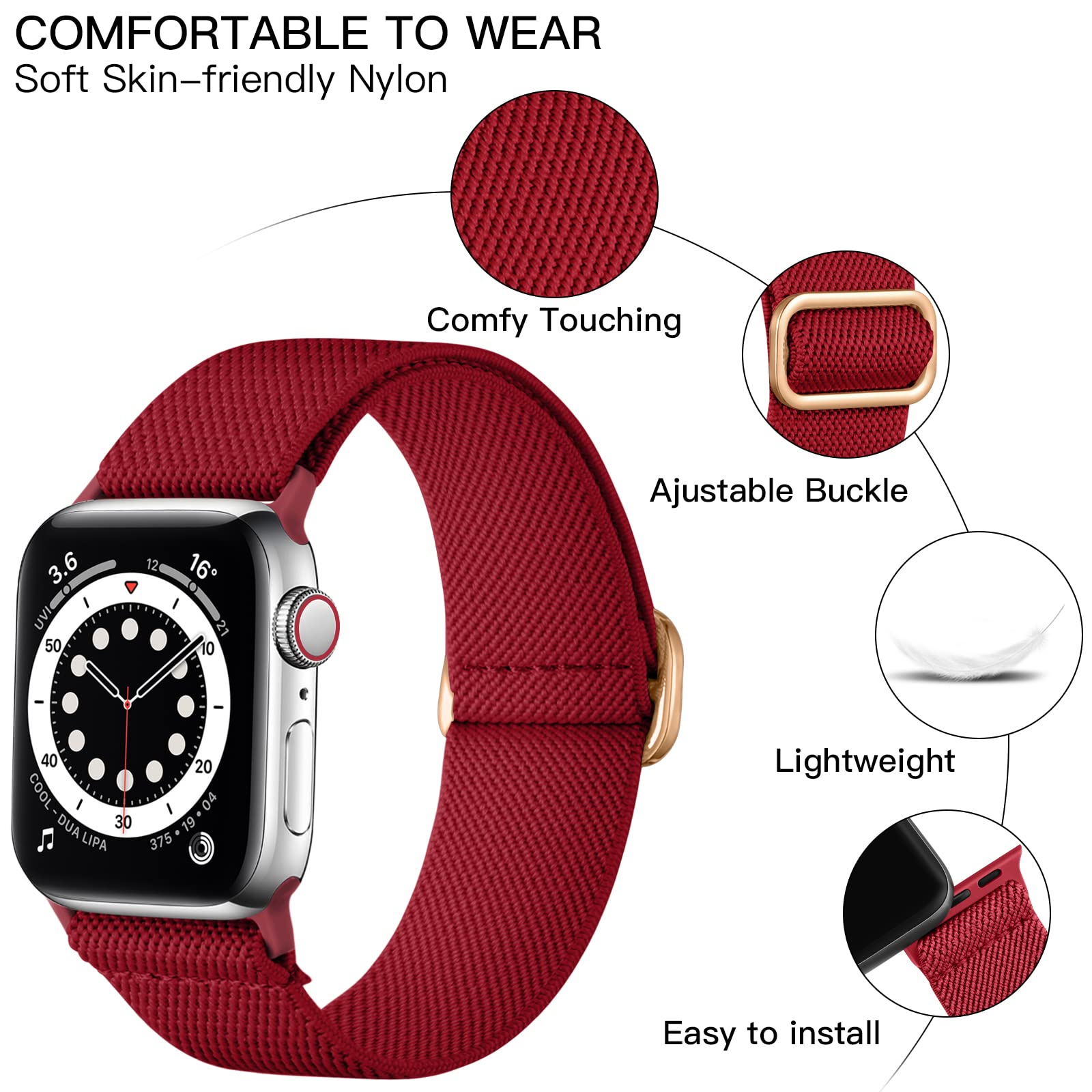 Lerobo Stretchy Band Compatible With Apple Watch Band 38Mm 40Mm Ultra 2 41Mm For Women Men Soft Adjustable Solo Loop Nylon Band