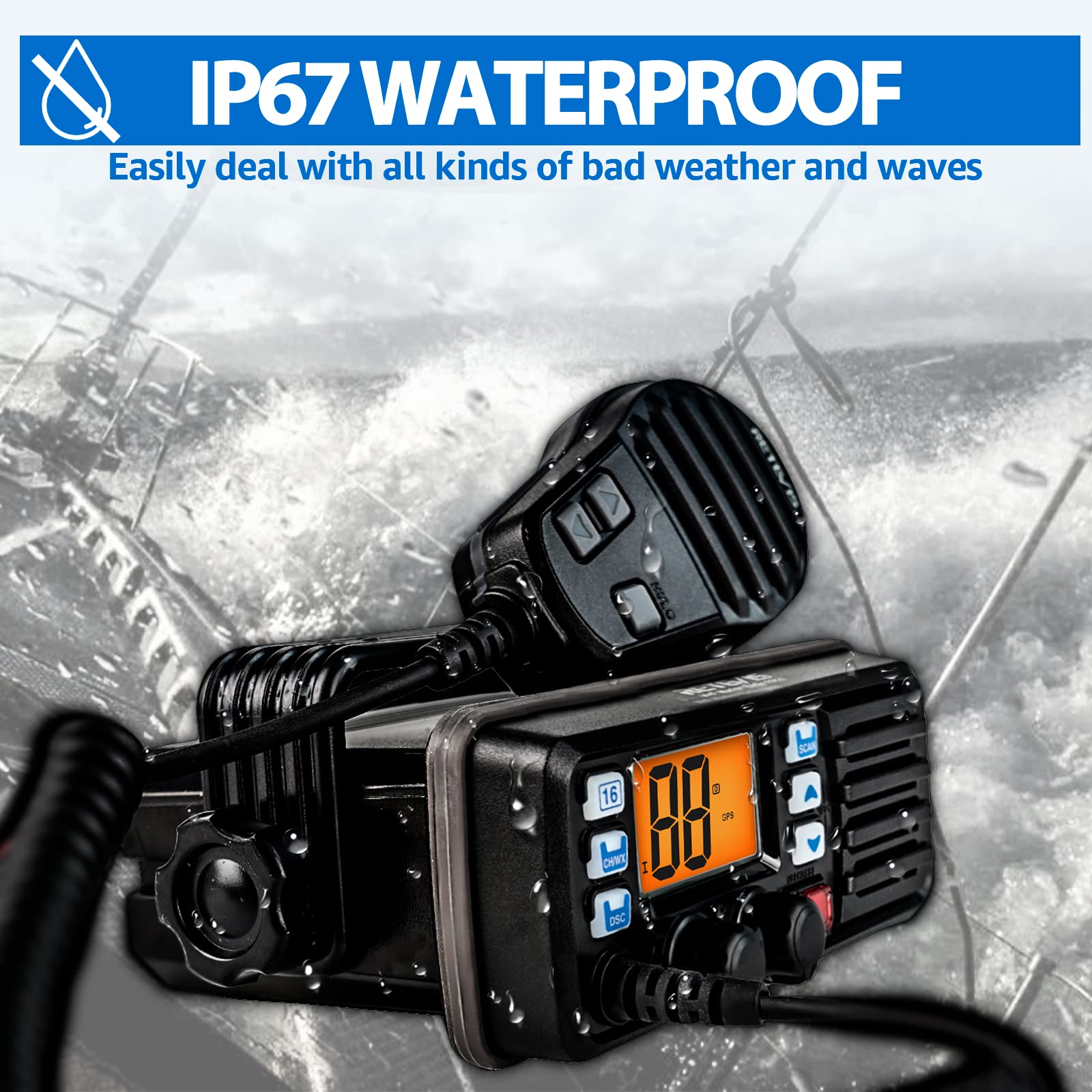 Retevis Rm20 Marine Vhf Radios For Boats, Marine Band Radio, Built In Gps, Dsc, Ip67 Waterproof, Noaa Weather, Fixed Mount Ship To Shore Radio For Boats(Black)