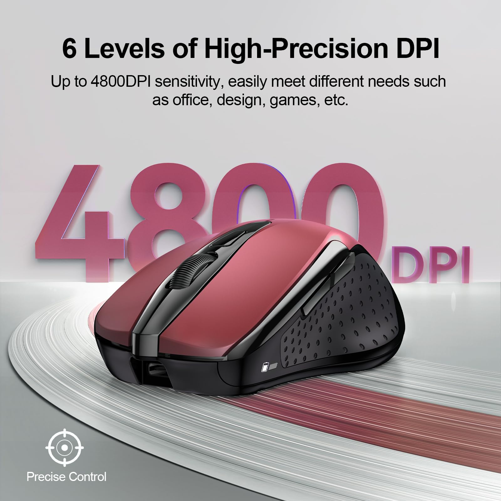 Tecknet Rechargeable Wireless Mouse, 2.4G Silent Mouse, Quiet Click, 6 Adjustable 4800 Dpi, Cordless Computer Mouse, Ergonomic Mouse For Laptop, 6 Buttons Usb Mouse For Chromebook, Ergo Grip   Red