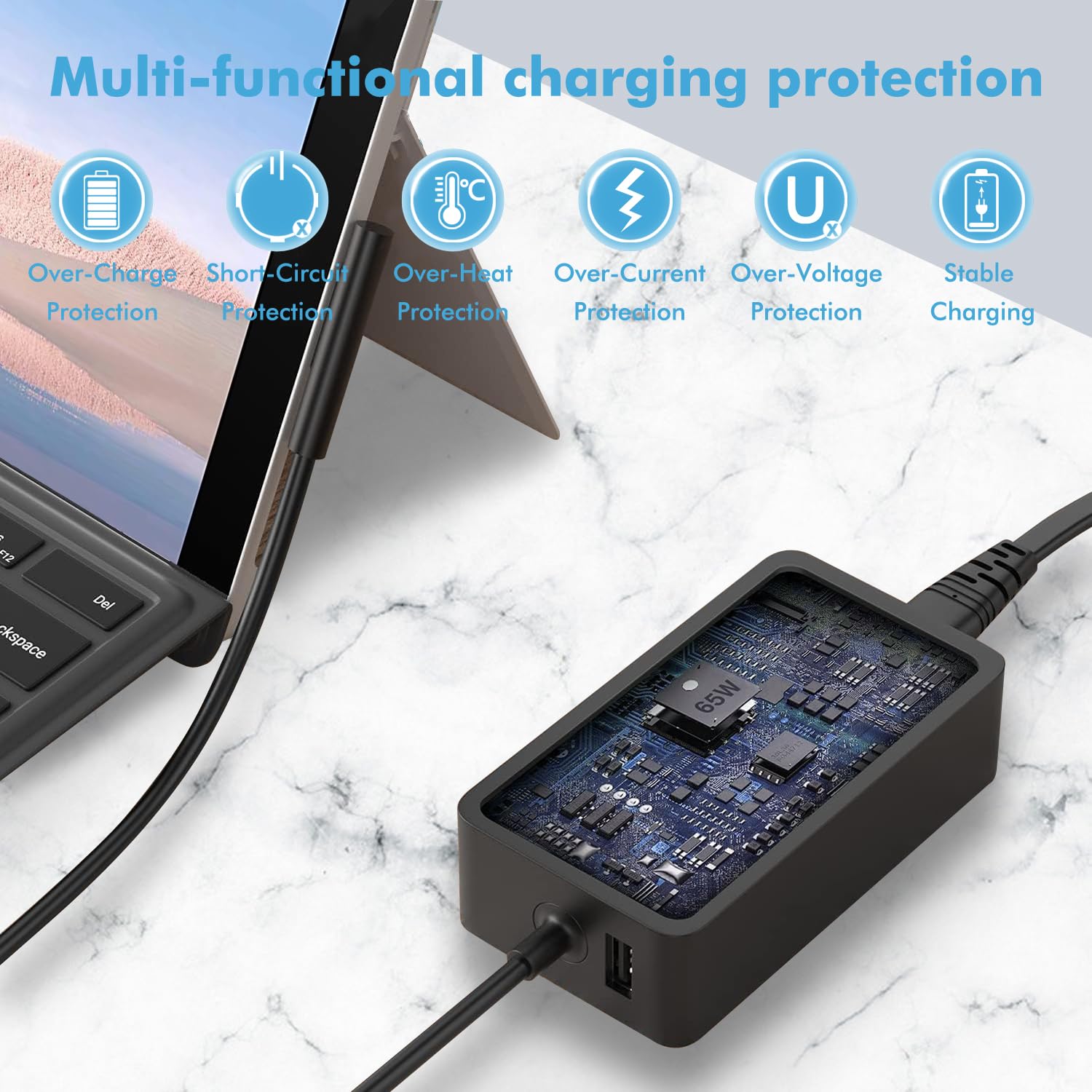 65W Surface Pro Laptop Charger Replacement For Microsoft Surface Pro 9 8 7 6 5 4 3 X Power Adapter,Surface Laptop 1 2 3,Compatible For Both Microsoft Surface Book Laptop/Tablet,Works With 65W&44W&36W