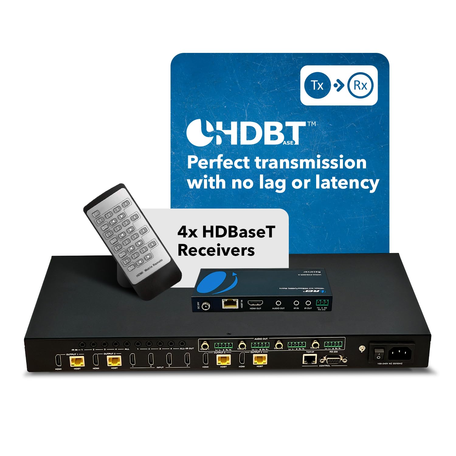 Orei 4X4 4K Hdmi Matrix Switcher Extender - Hdbaset Ultrahd 4K @ 60Hz 4:4:4 Over Single Cat5E/6/7 Cable With Hdr, Cec & Ir Contr