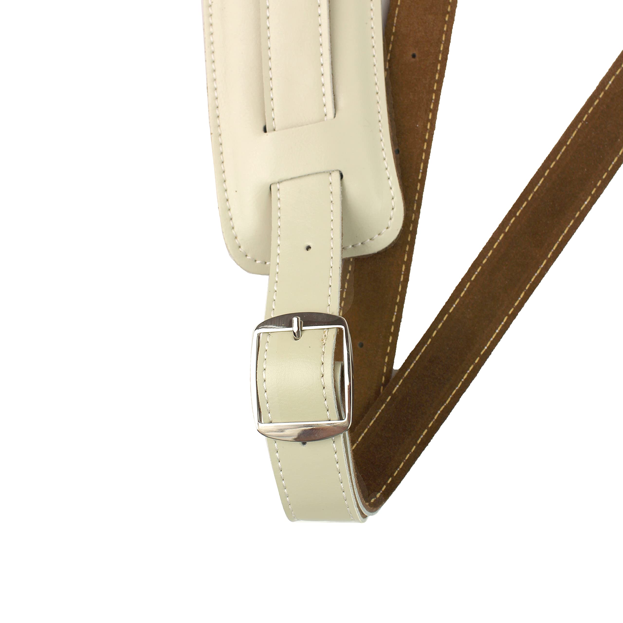 Walker And Williams C 19 Wht Aged White Premium Soft Grain Leather Vintage Slash Guitar Strap With Deluxe Suede Backed Pad Extra