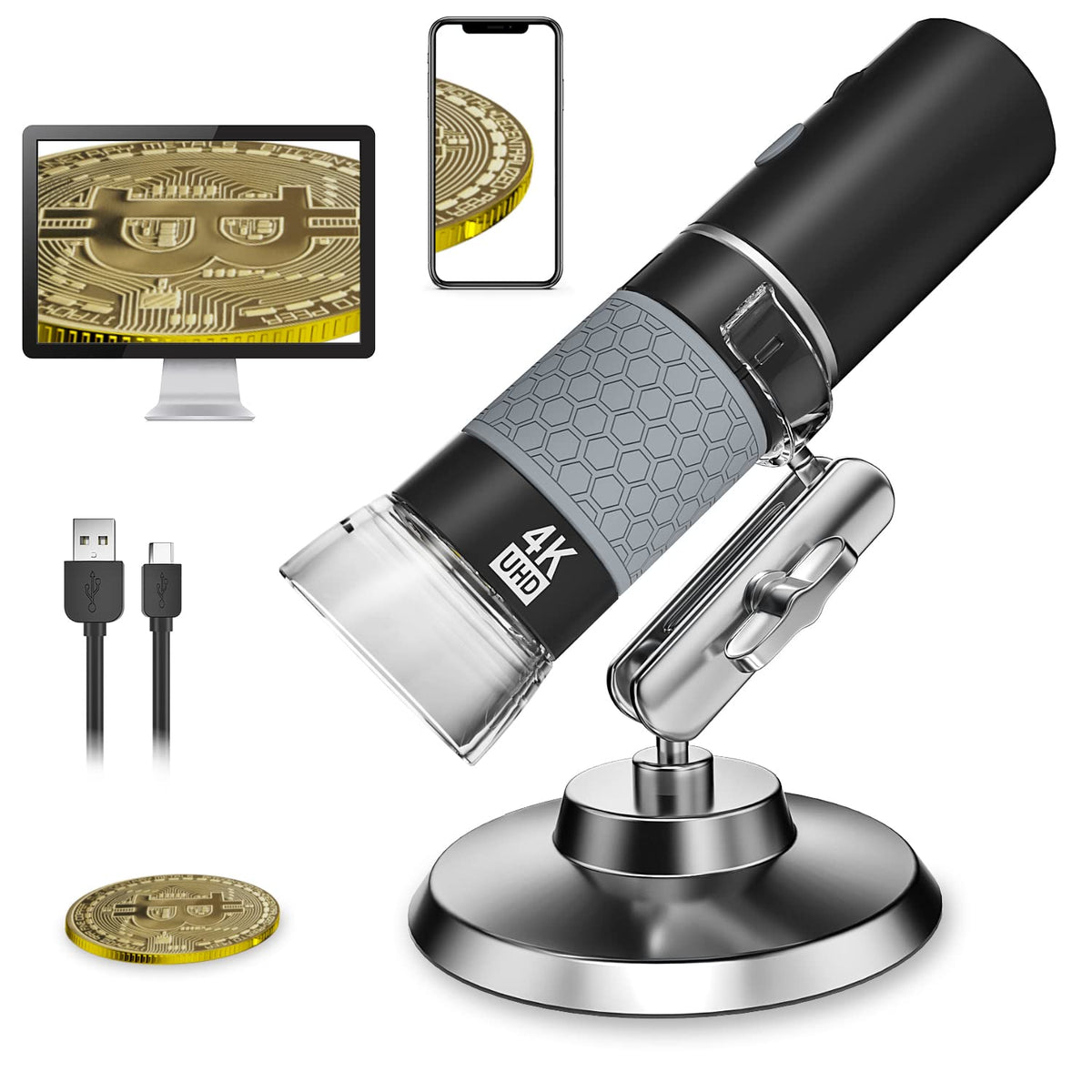Bysameyee 4K 3840X2160P Wireless Digital Microscope, Handheld Hd Usb Inspection Camera Endoscope 50X 1000X Magnification, Compat