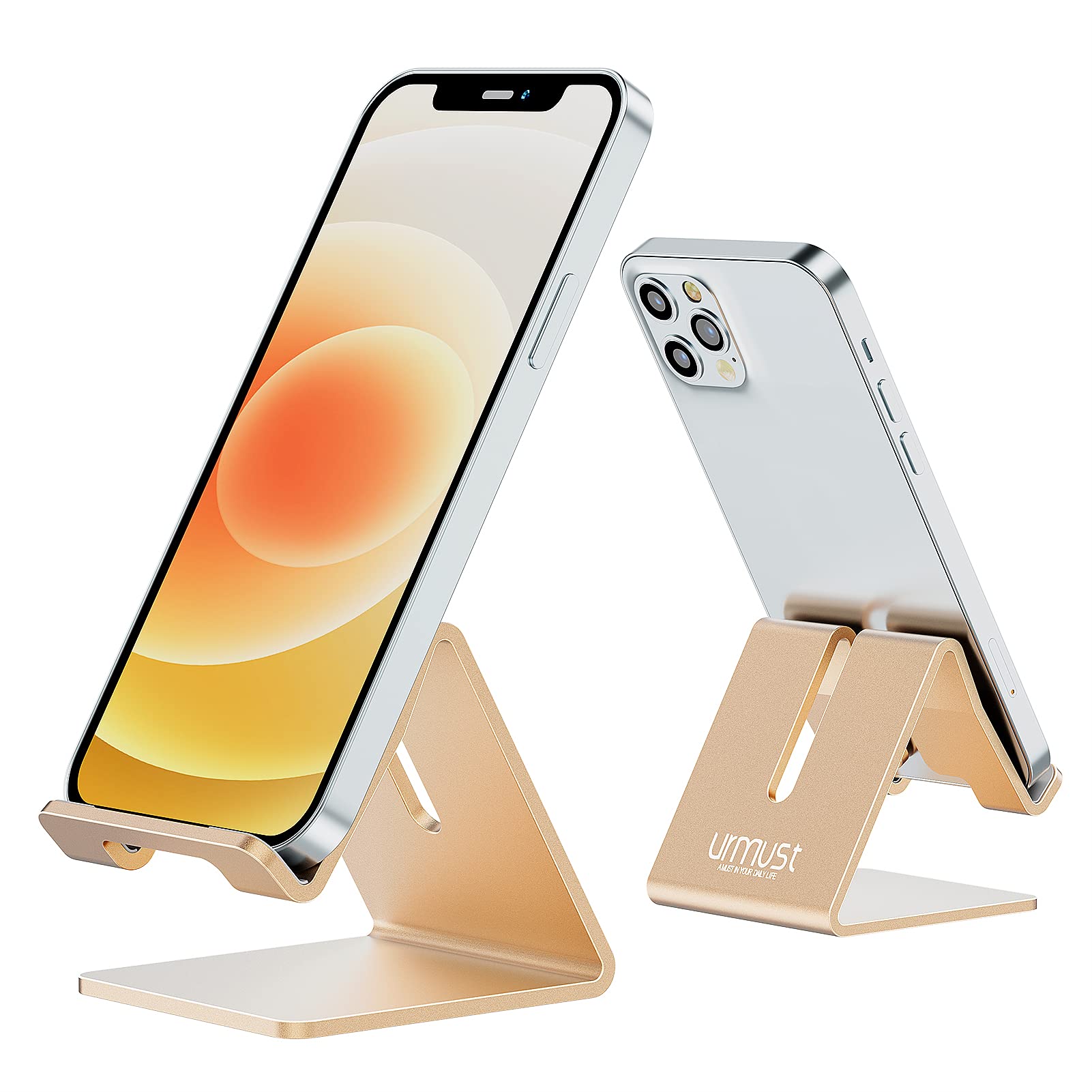Urmust Desk Cell Phone Stand Holder Aluminum Phone Dock Cradle For Iphone 15 14 13 12 11 Pro Xs Max Xr X 8 7 6 6S Plus 5 5S 5C, 